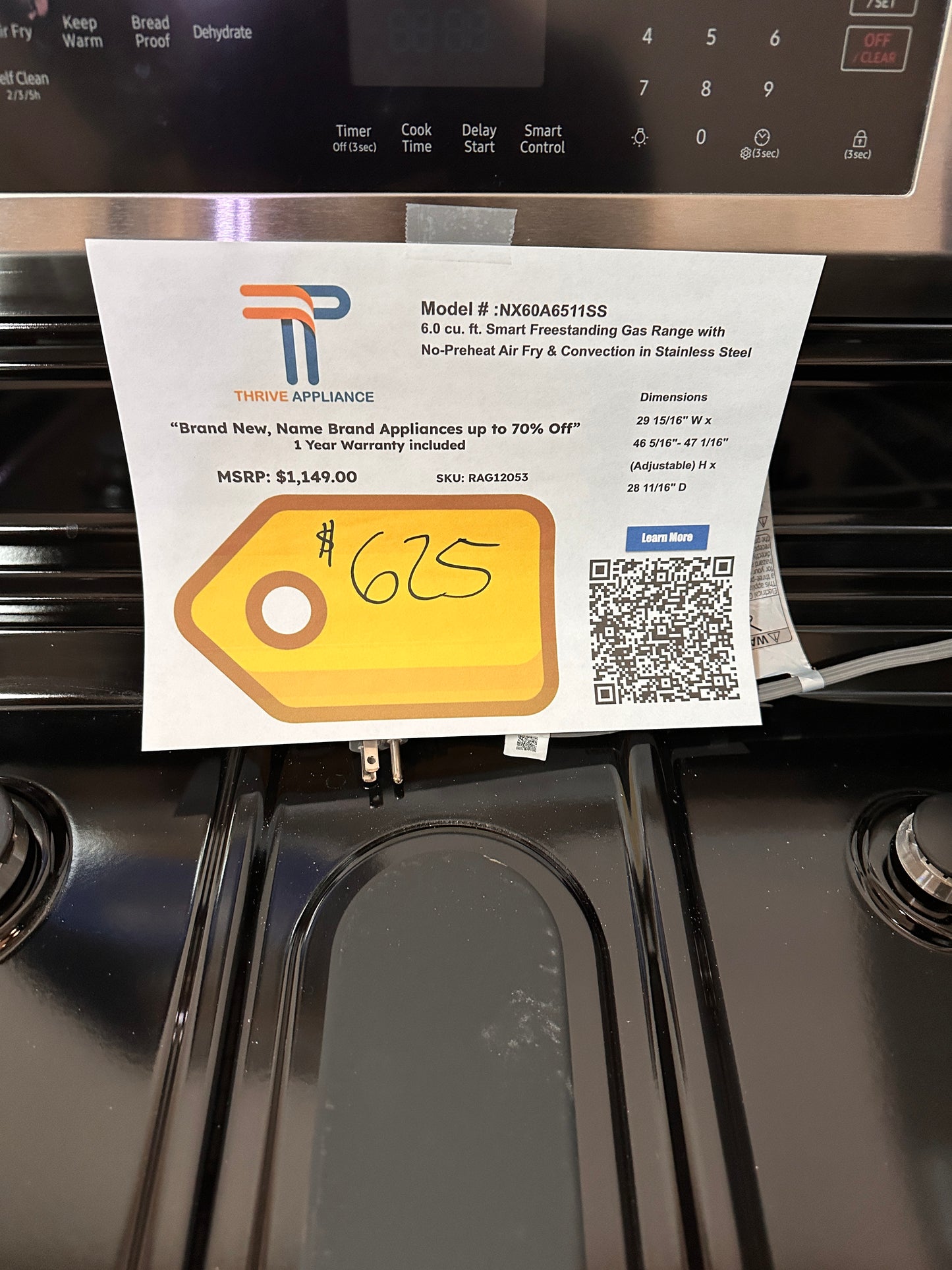 NEW Samsung Smart Freestanding Gas Range No-Preheat Air Fry Convection MODEL: NX60A6511SS RAG12053