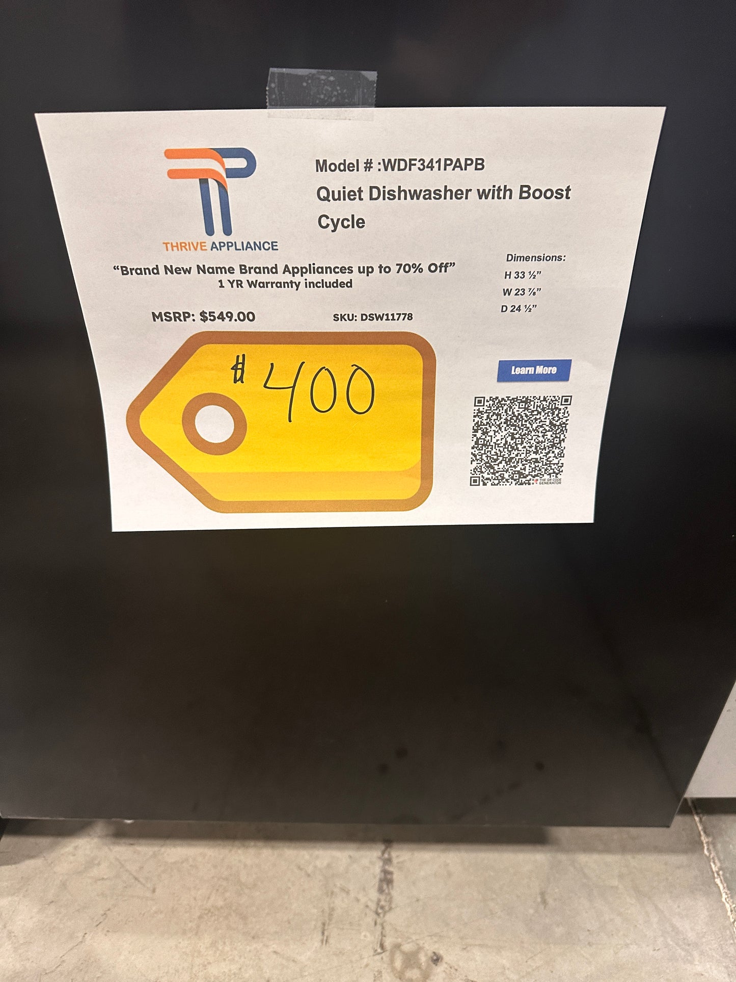 BRAND NEW! Whirlpool Quiet Dishwasher with Boost Cycle MODEL: WDF341PAPB DSW11778