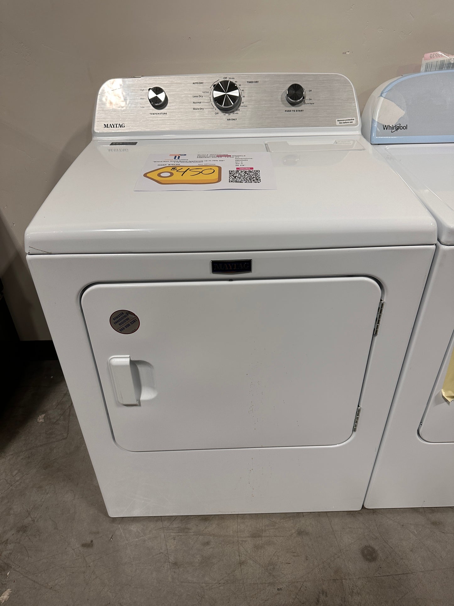 NEW MAYTAG ELECTRIC DRYER with WRINKLE PREVENT Model:MED4500MW DRY12422