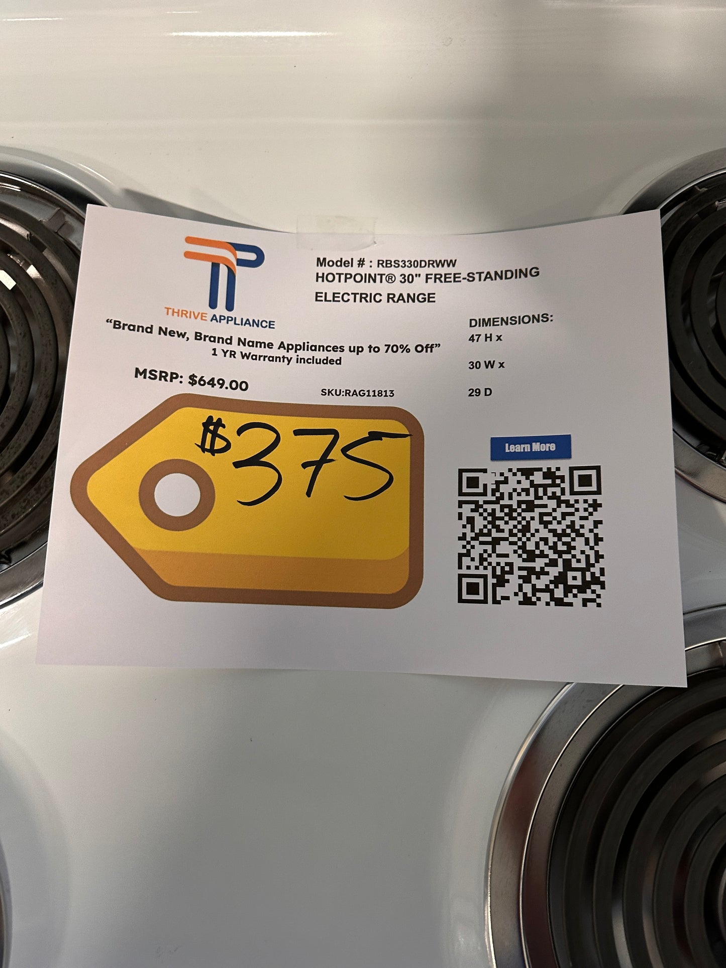 GREAT NEW WHITE ELECTRIC RANGE Model RBS330DRWW RAG11813