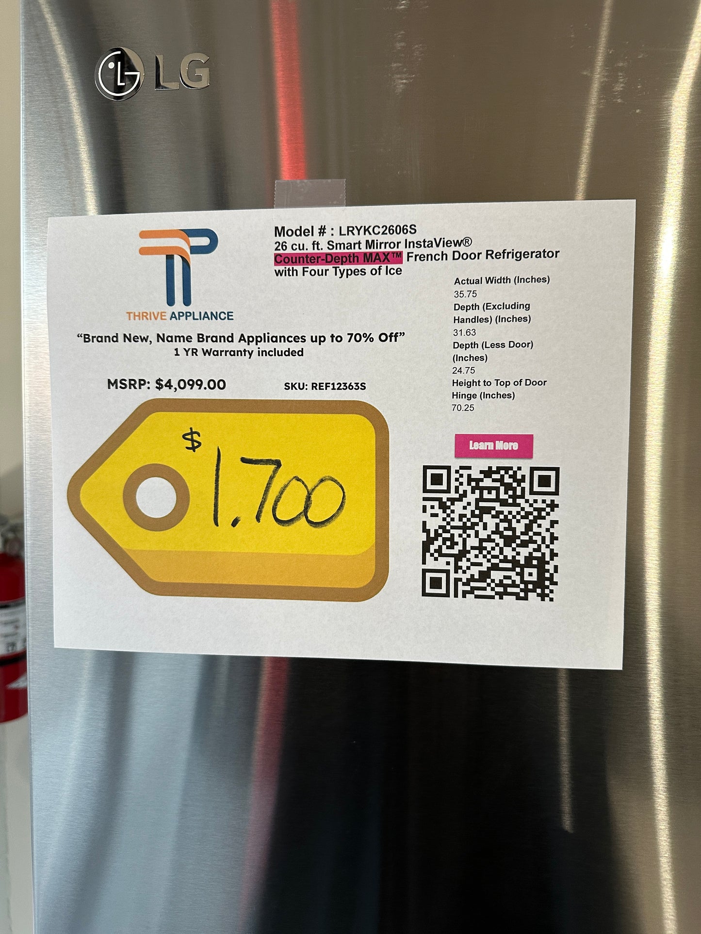 NEW COUNTER DEPTH SMART REFRIGERATOR with MIRROR INSTAVIEW MODEL: LRYKC2606S REF12363S