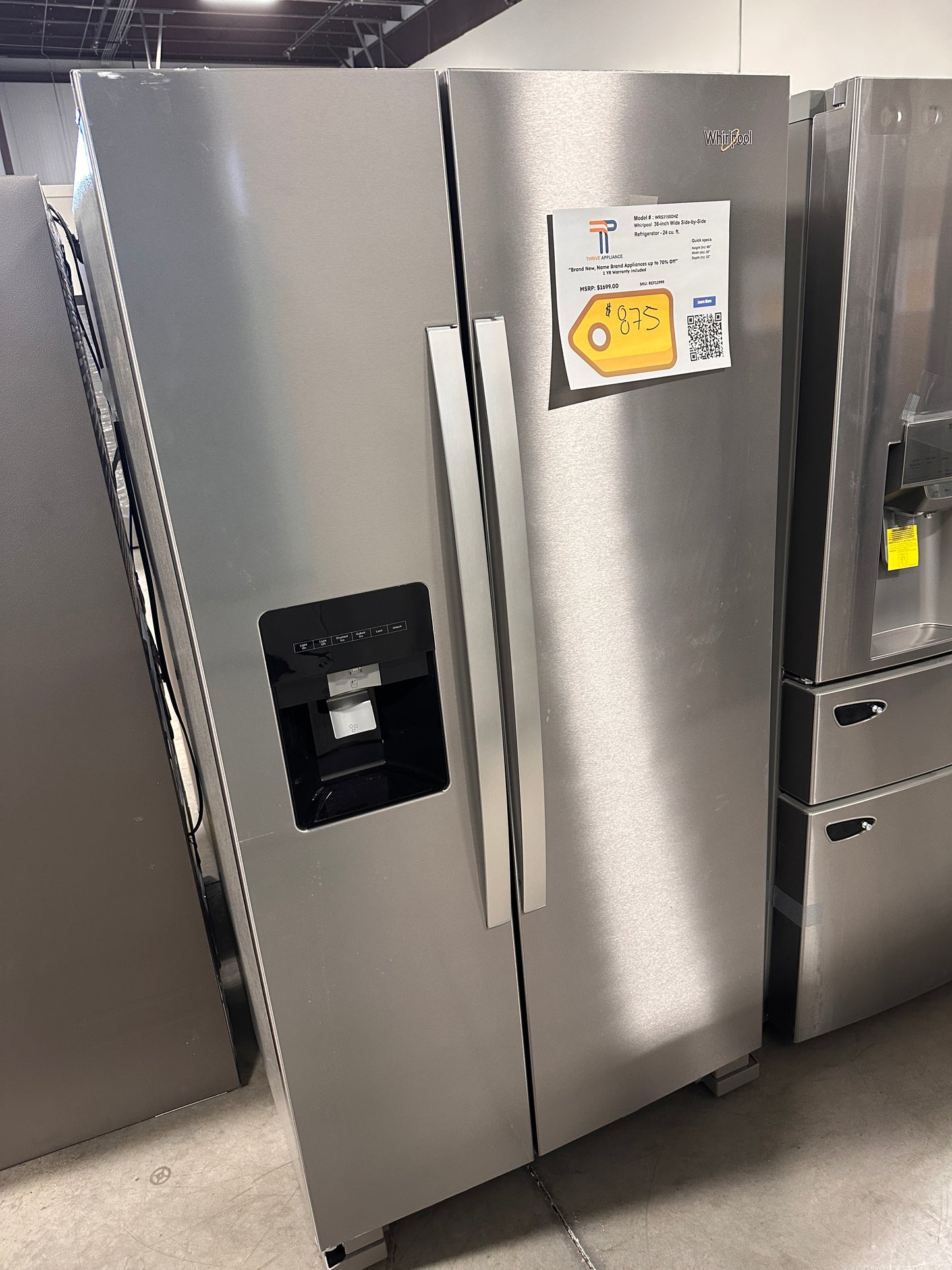 Whirlpool 36 Side-by-Side Refrigerator MODEL: WRS315SDHZ REF13999