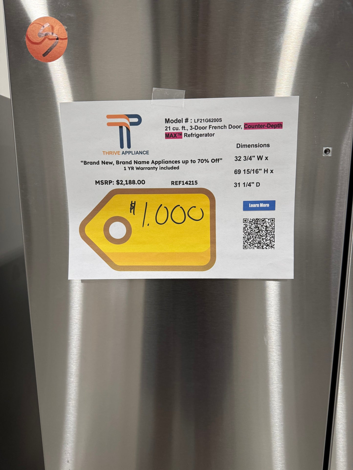 LG 33 in. W 22 cu. ft. French Door Refrigerator with Water Dispenser in Stainless Steel