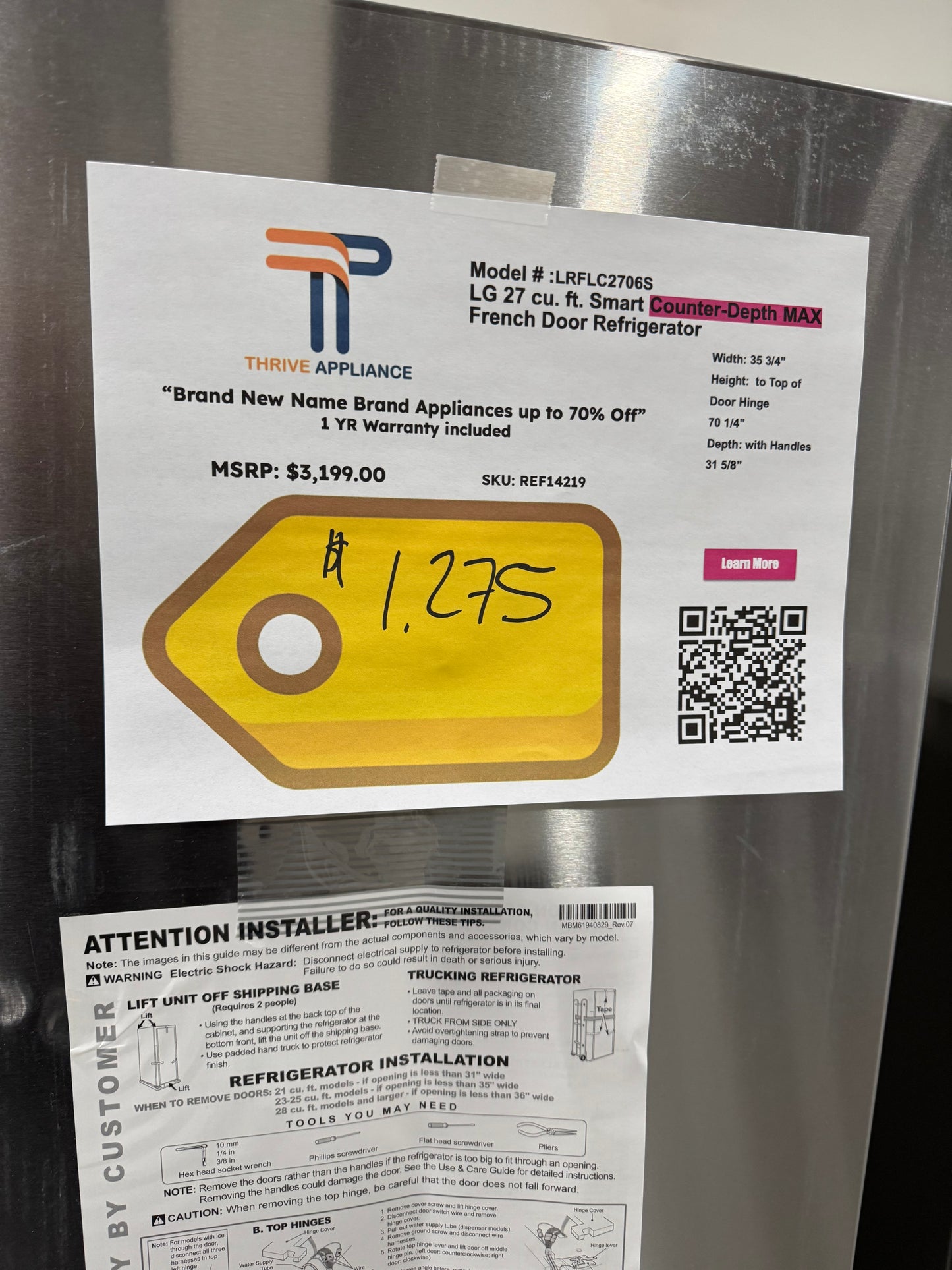 LG 27 cu. ft. Smart Counter-Depth MAX French Door Refrigerator with Internal Water Dispenser in PrintProof Stainless Steel