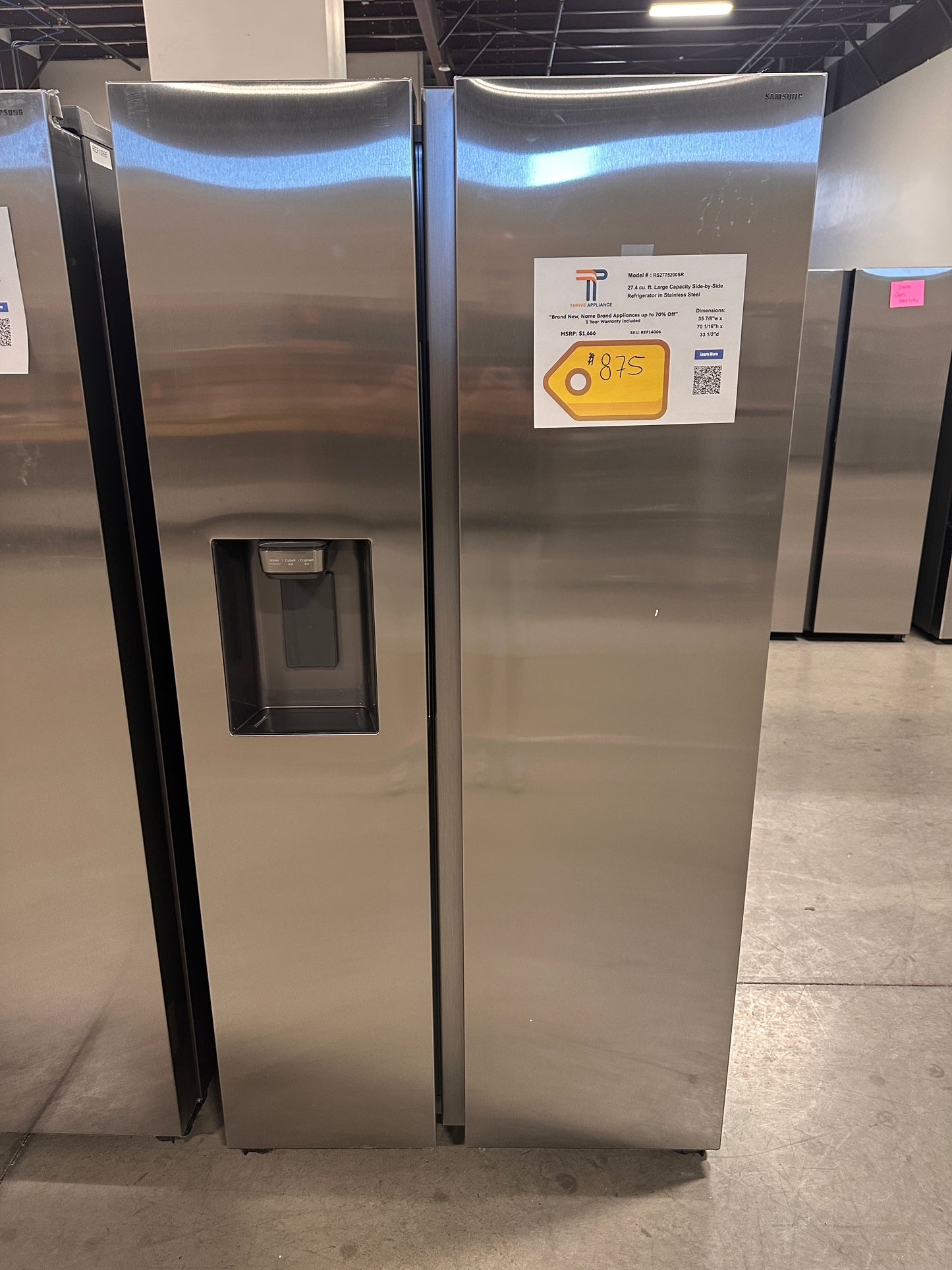 BRAND NEW! Samsung 27.4 cu ft Side by Side Refrigerator MODEL: RS27T5200SR REF14006
