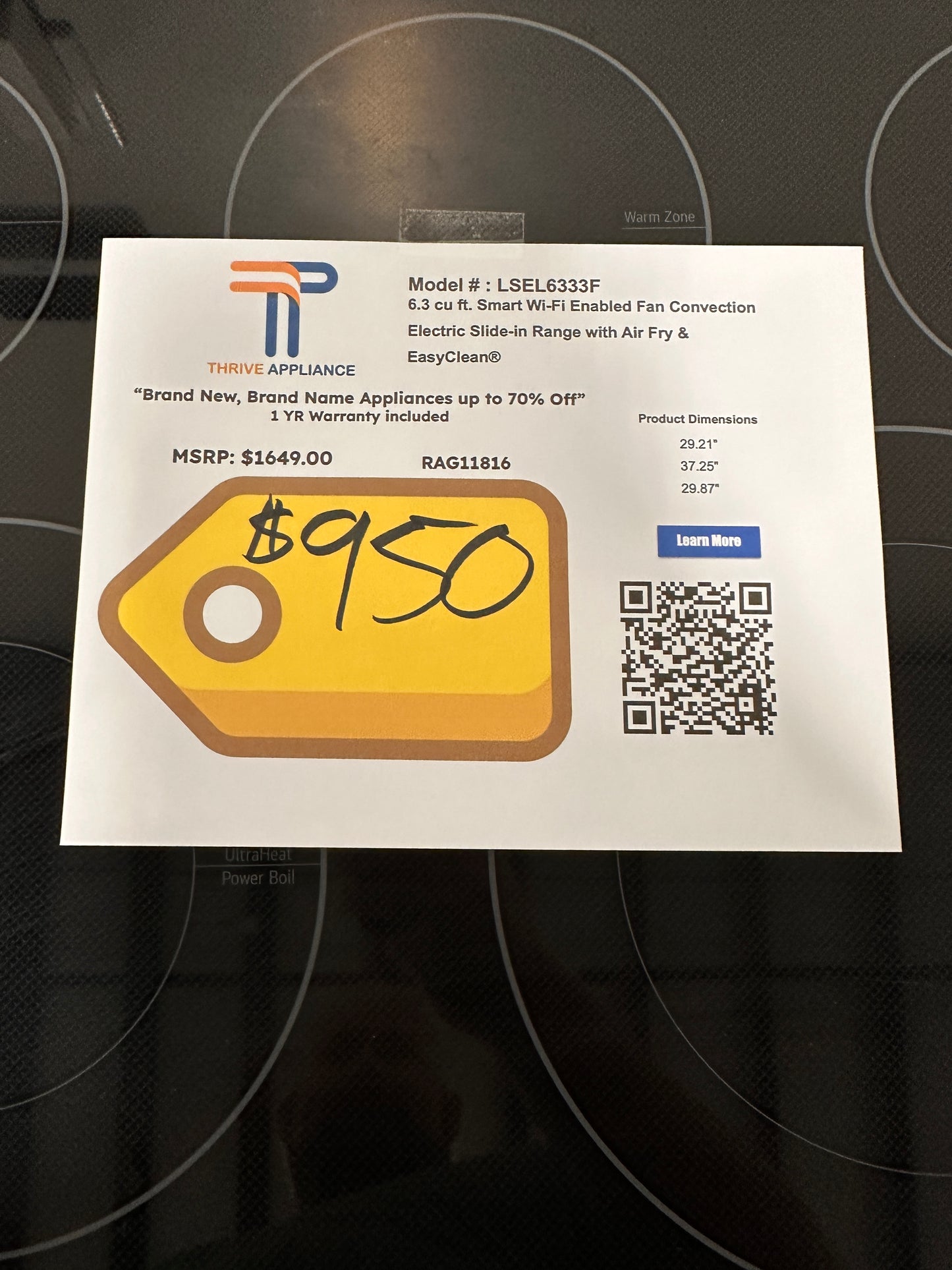 NEW LG TRUE CONVECTION RANGE with EASY CLEAN MODEL: LSEL6333F RAG11816