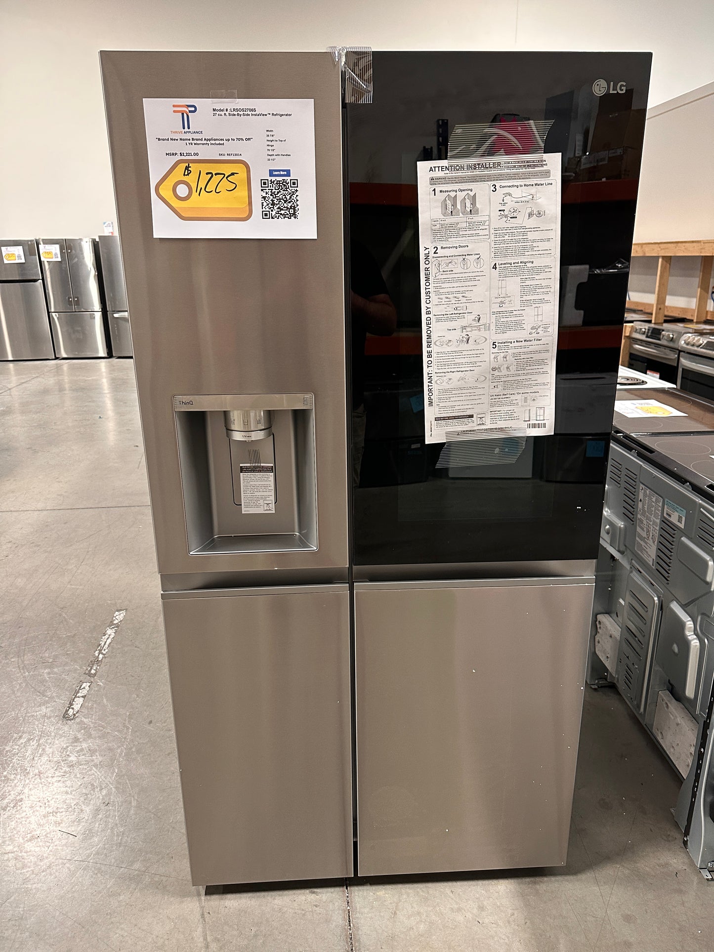 NEW INSTAVIEW LG DSIDE BY SIDE REFRIGERATOR MODEL: LRSOS2706S REF13014