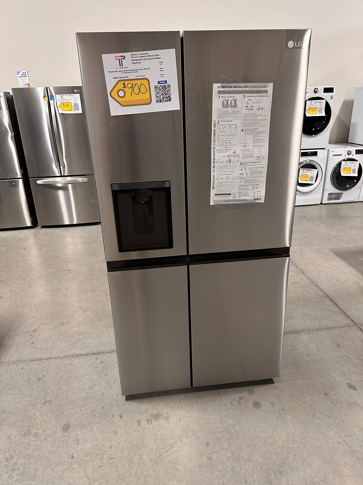 GREAT NEW LG - 27.6 Cu. Ft. Side-by-Side Smart Refrigerator - MODEL: LRSWS2806S REF12999