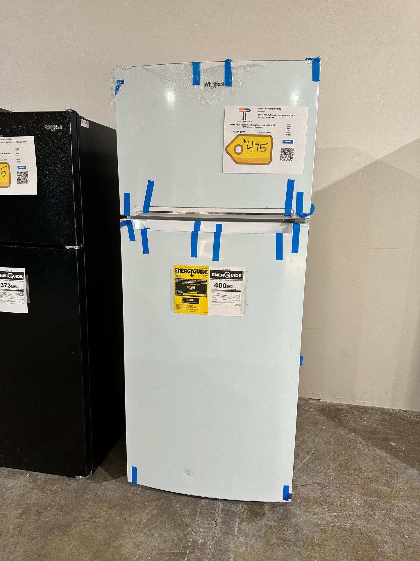 BRAND NEW WHIRLPOOL TOP FREEZER REFRIGERATOR MODEL: WRT518SZFW REF12385S