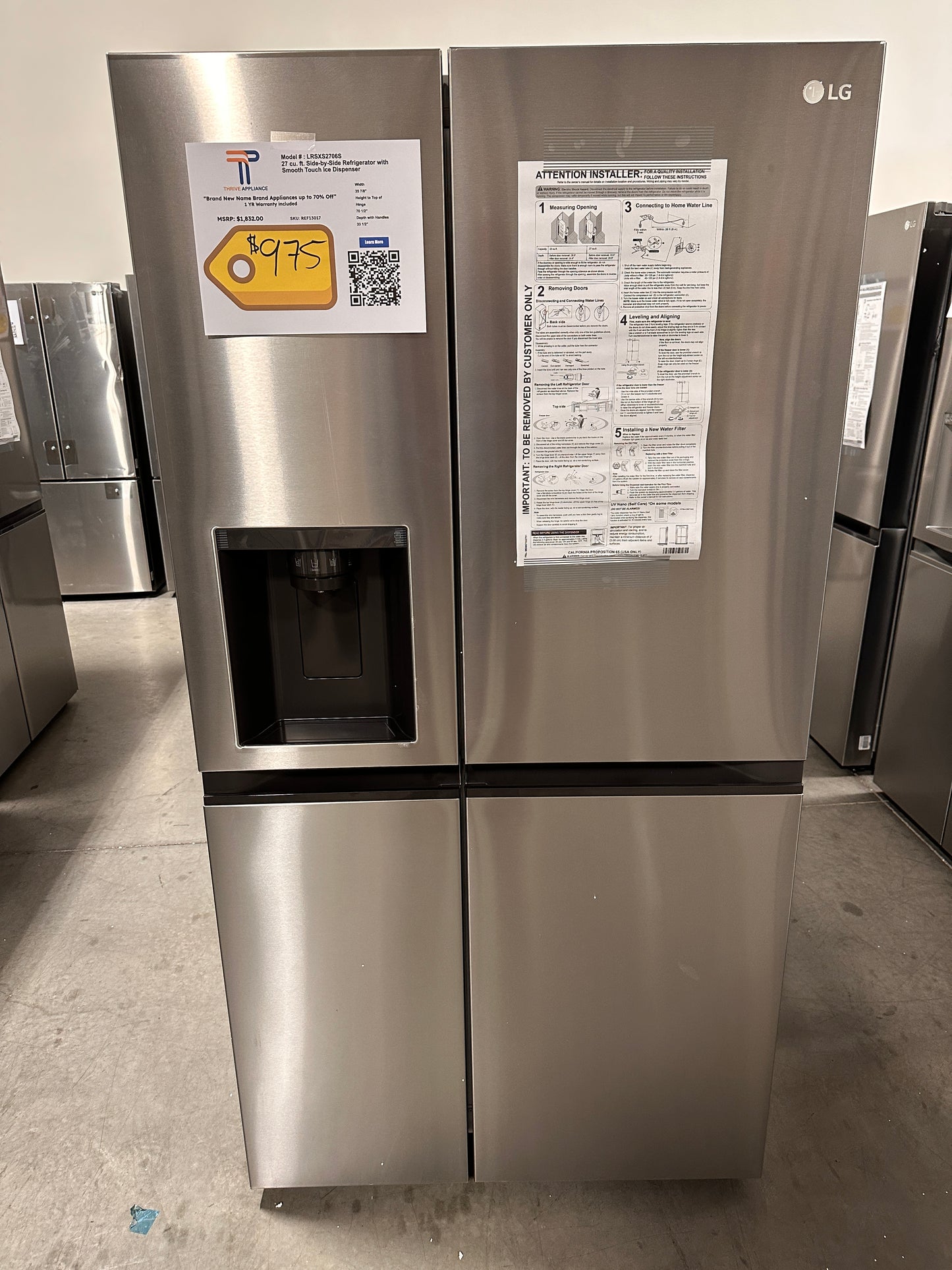 GREAT NEW STAINLESS STEEL LG REFRIGERATOR MODEL: LRSXS2706S REF13017