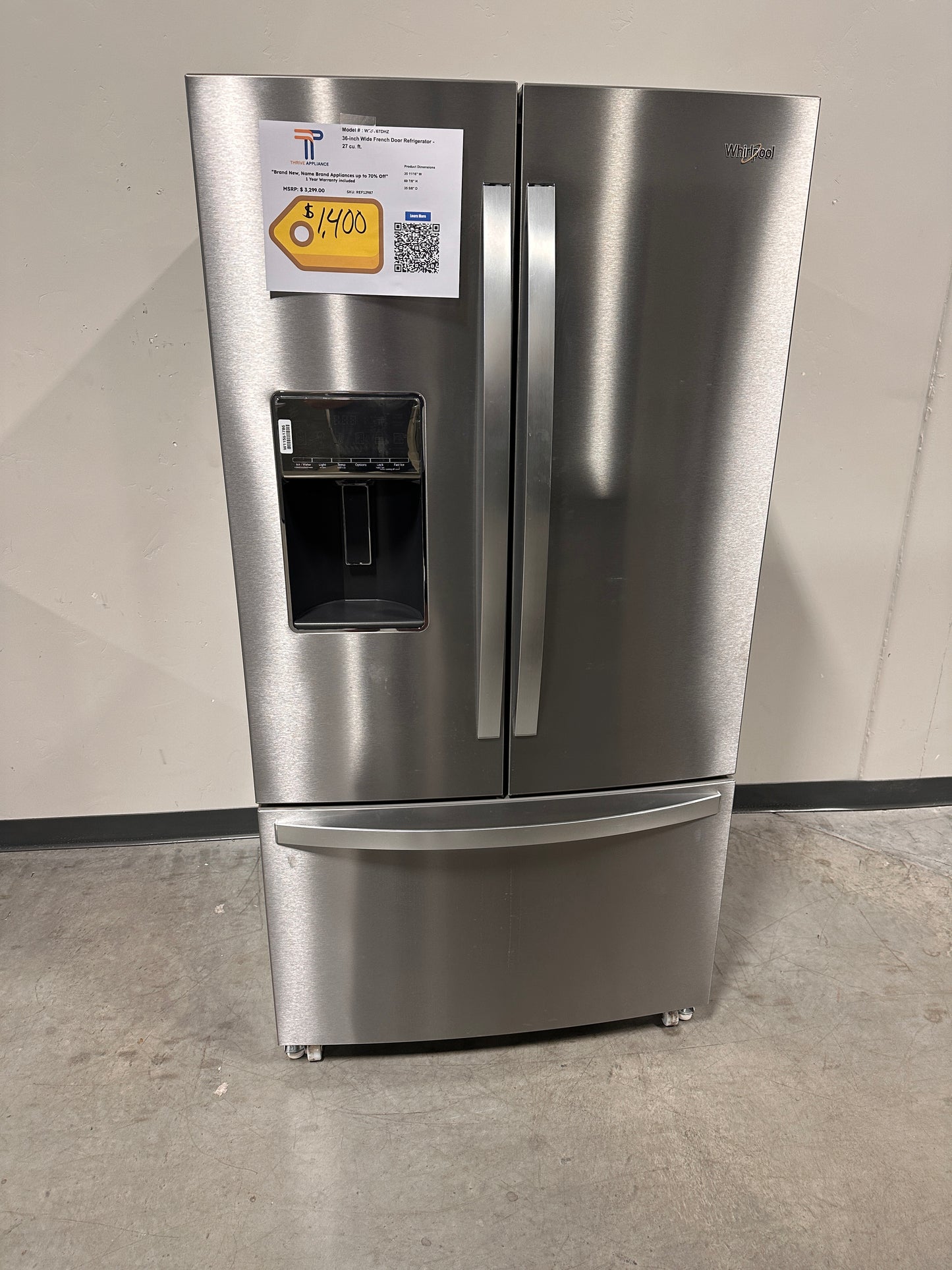 NEW Whirlpool - 26.8 Cu. Ft. French Door Refrigerator - Stainless Steel MODEL: WRF767SDHZ REF12987