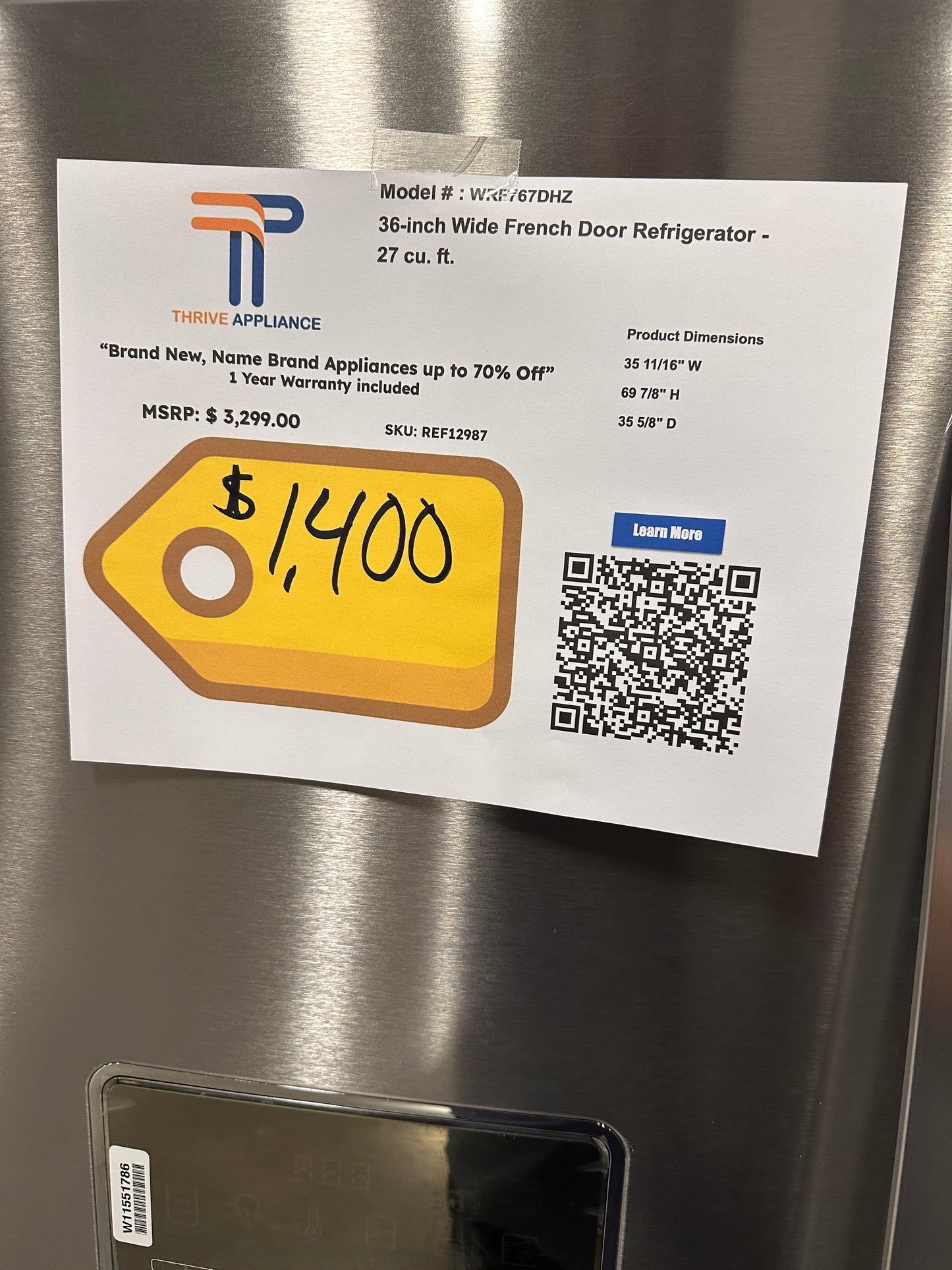 NEW Whirlpool - 26.8 Cu. Ft. French Door Refrigerator - Stainless Steel MODEL: WRF767SDHZ REF12987