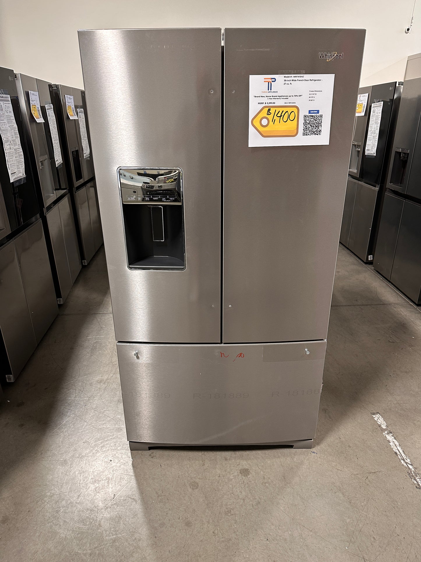 New Whirlpool - 26.8 Cu. Ft. French Door Refrigerator - Stainless Steel MODEL: WRF767SDHZ REF13031