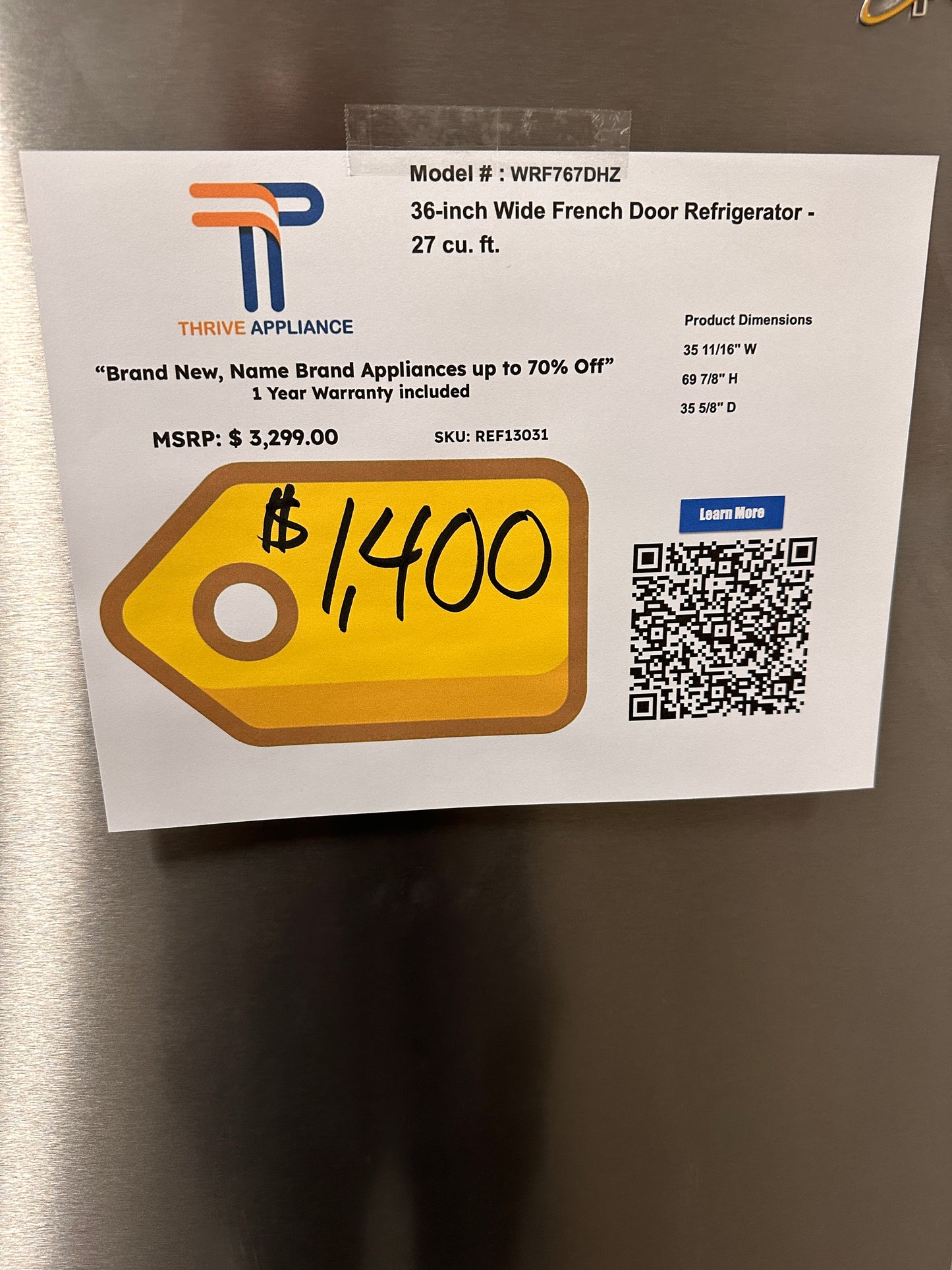 New Whirlpool - 26.8 Cu. Ft. French Door Refrigerator - Stainless Steel MODEL: WRF767SDHZ REF13031