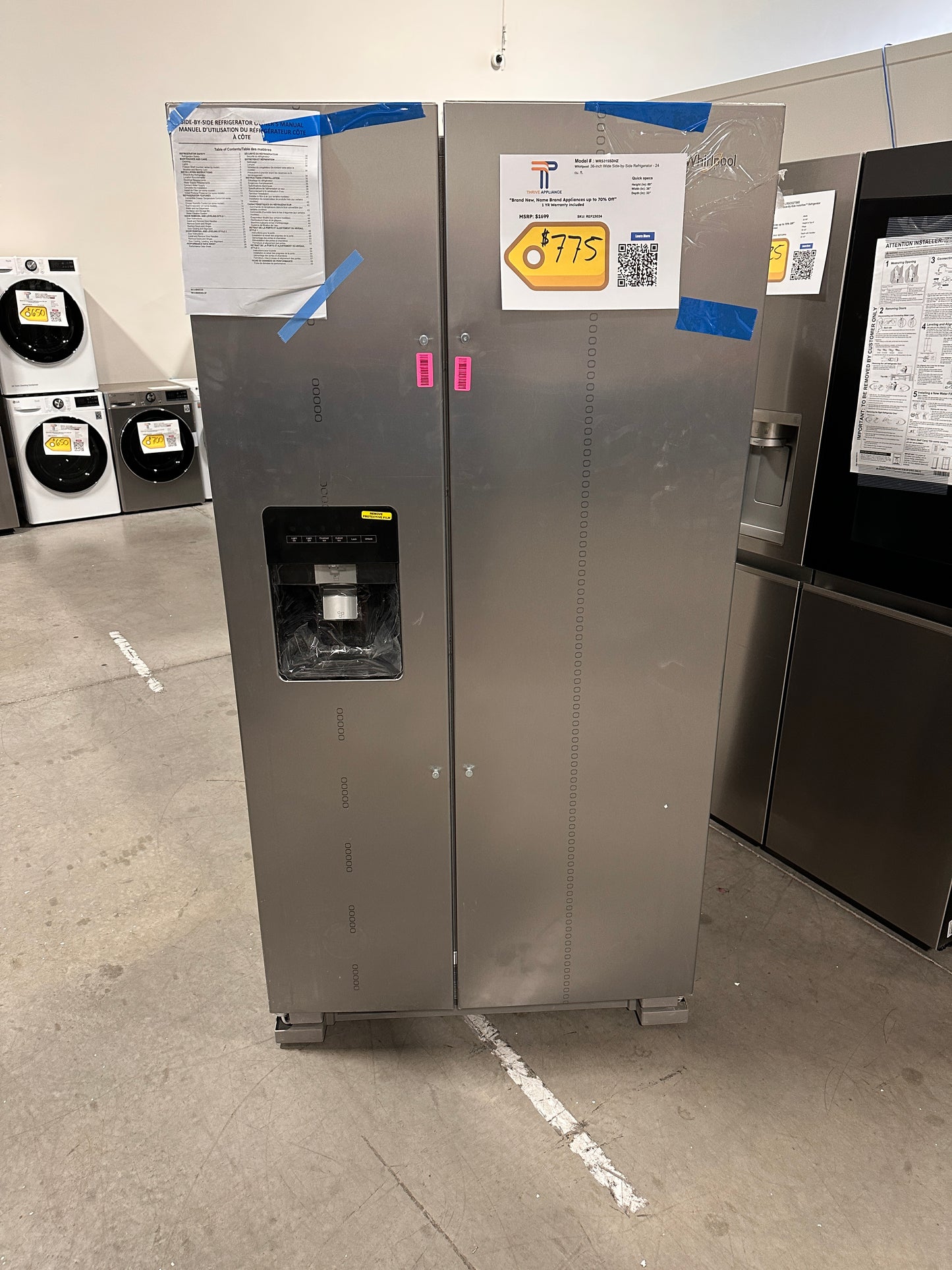 Whirlpool - 24.6 Cu. Ft. Side-by-Side Refrigerator - Stainless Steel MODEL: WRS315SDHZ REF13024