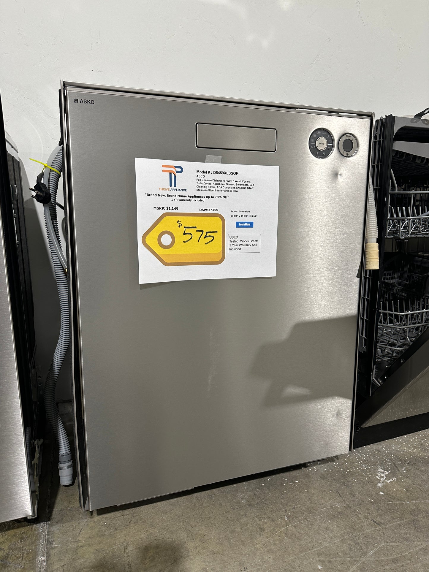 GORGEOUS XL SERIES ASKO DISHWASHER - 1 YEAR WARRANTY INCLUDED - MODEL: D5459 DSW11375S