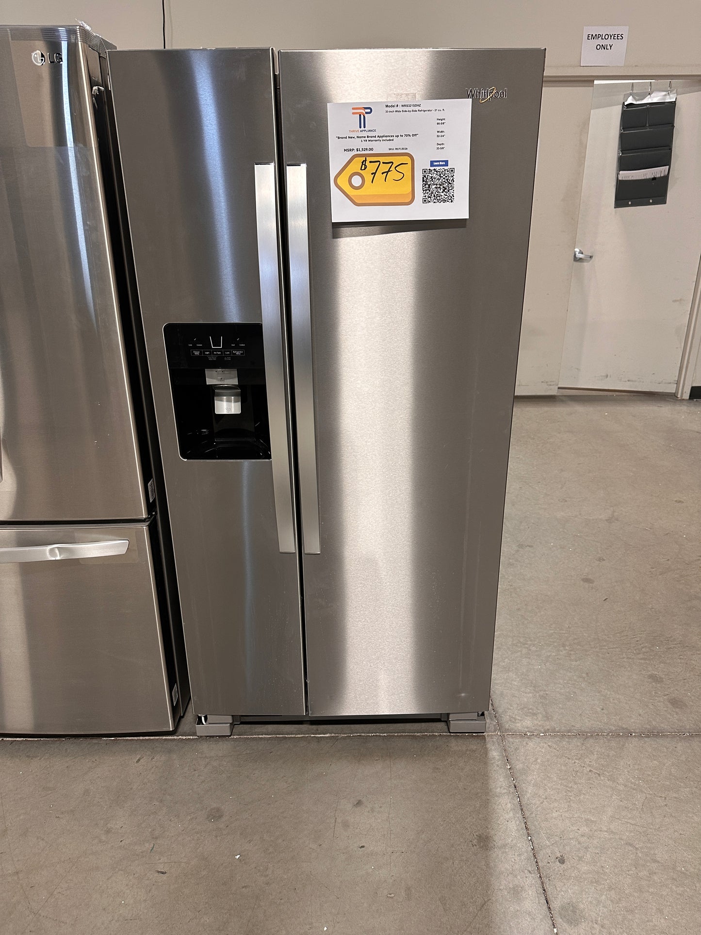 NEW WHIRLPOOL SIDE BY SIDE REFRIGERATOR MODEL: WRS321SDHZ REF13026