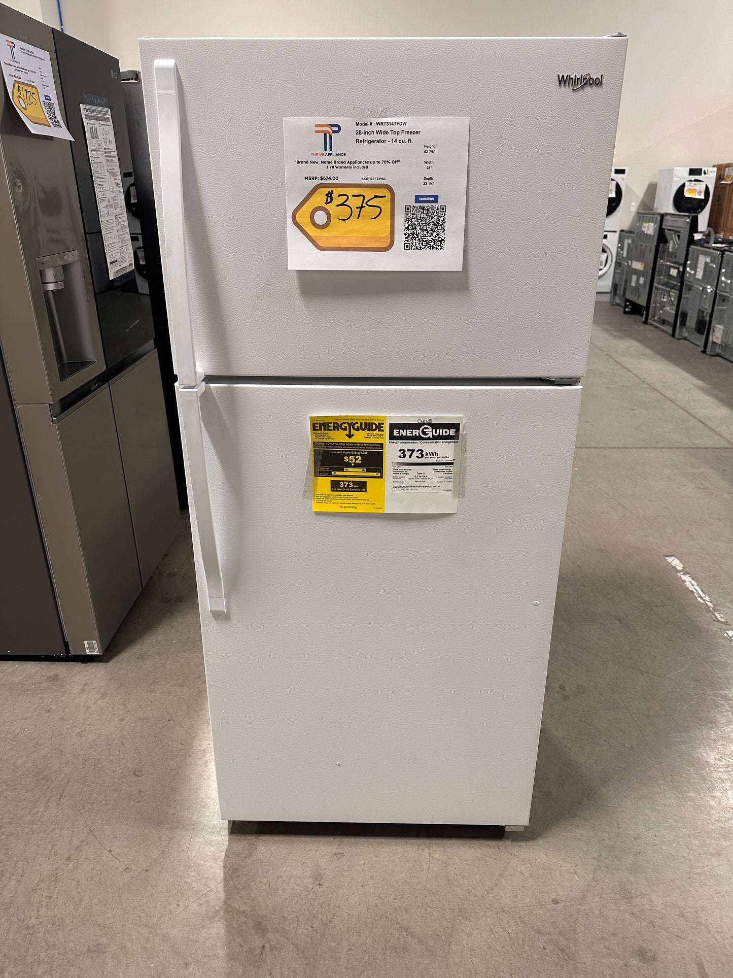 New Whirlpool - 14.3 Cu. Ft. Top-Freezer Refrigerator - MODEL: WRT314TFDW REF12983