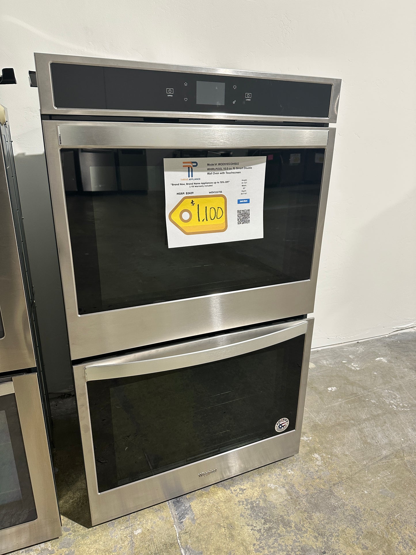 10 CU FT WHIRLPOOL SMART DOUBLE WALL OVEN - MODEL: WOD51ECOHS02 WOV11173S