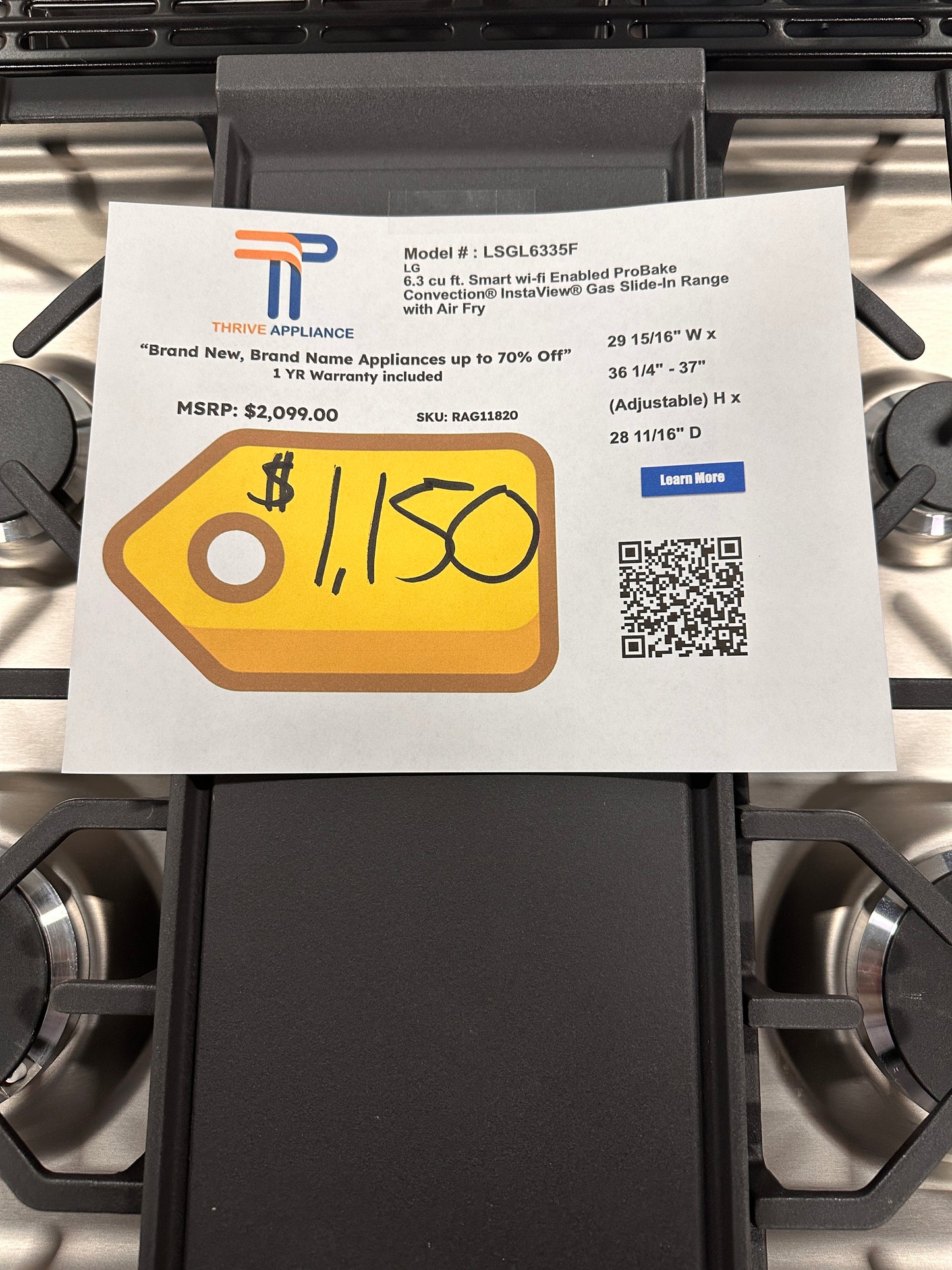 GREAT NEW LG TRUE CONVECTION GAS RANGE MODEL: LSGL6335F RAG11820