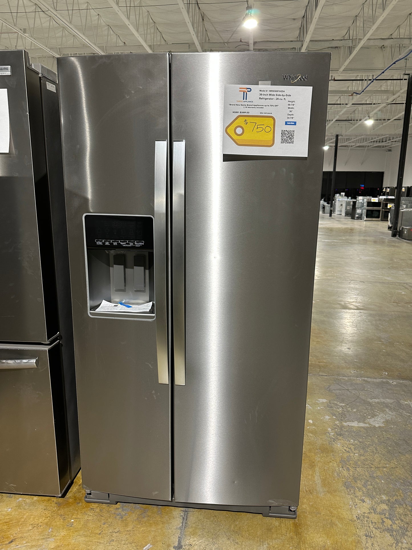 NEW WHIRLPOOL SIDE-BY-SIDE REFRIGERATOR with IN-DOOR STORAGE MODEL: WRS588FIHZ REF13040