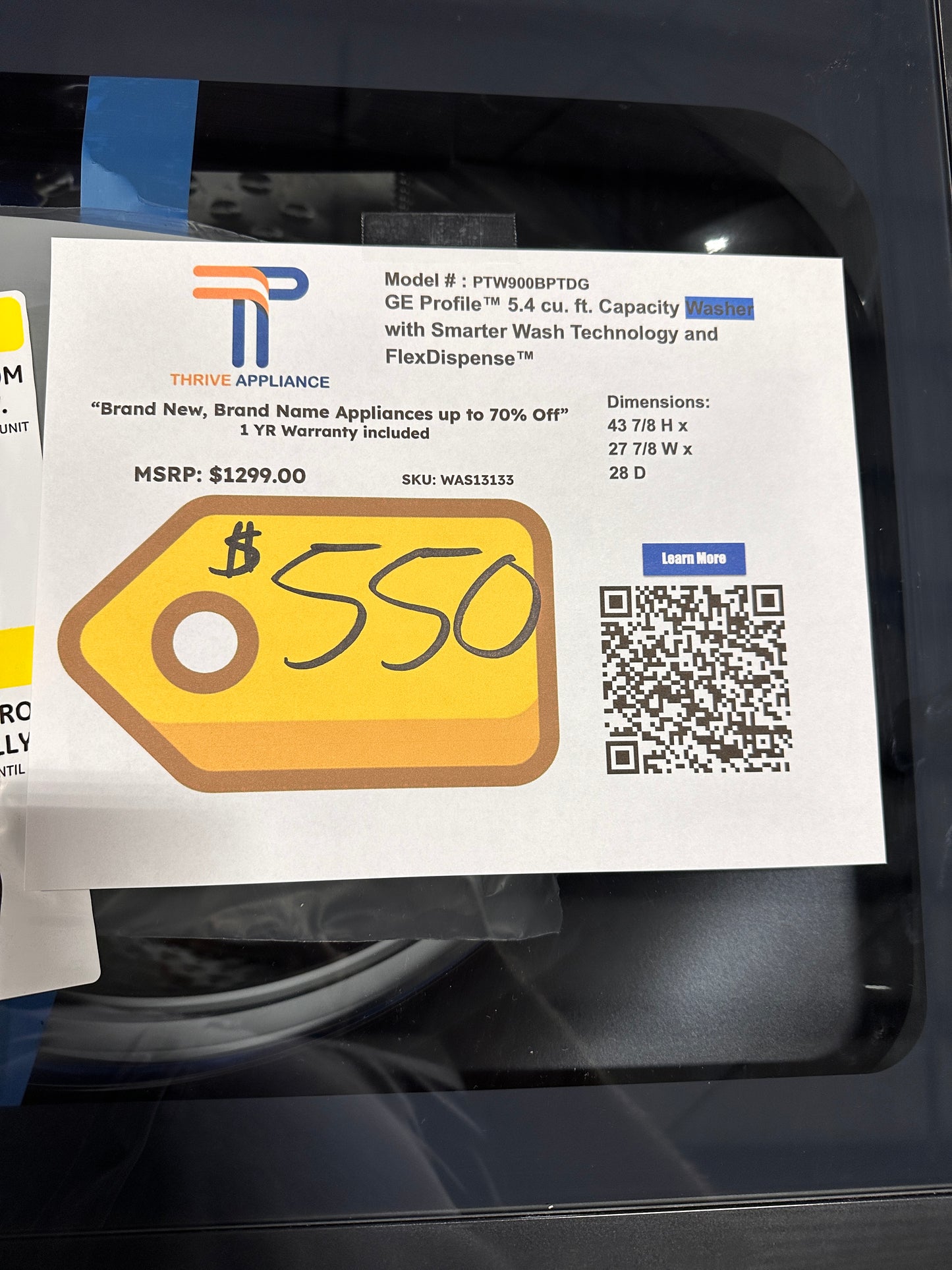 NEW GE PROFILE TOP LOAD SMART WASHER MODEL: PTW900BPTDG WAS13133