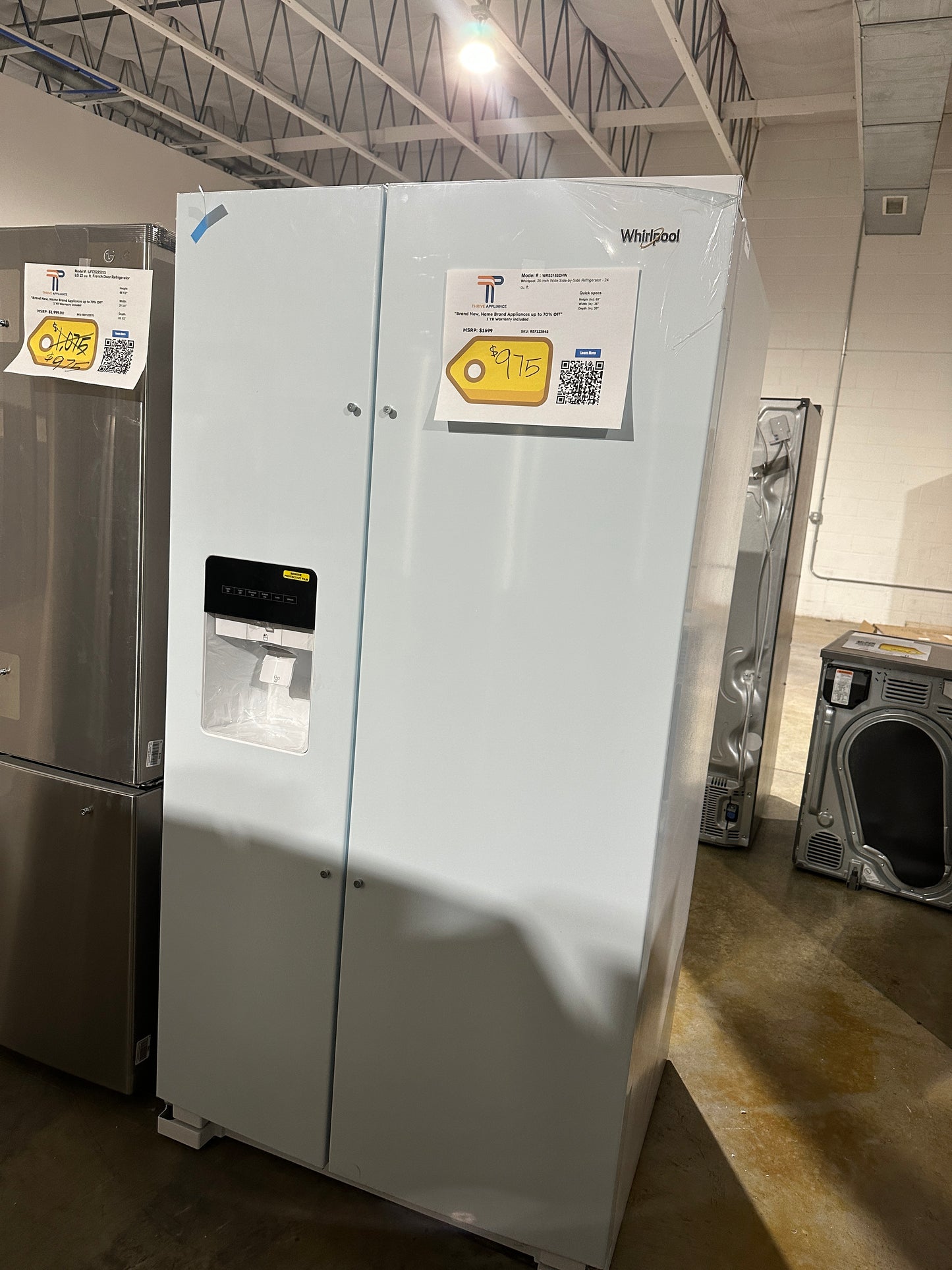NEW WHIRLPOOL SIDE BY SIDE REFRIGERATOR IN WHITE MODEL: WRS315SDHW REF12384S
