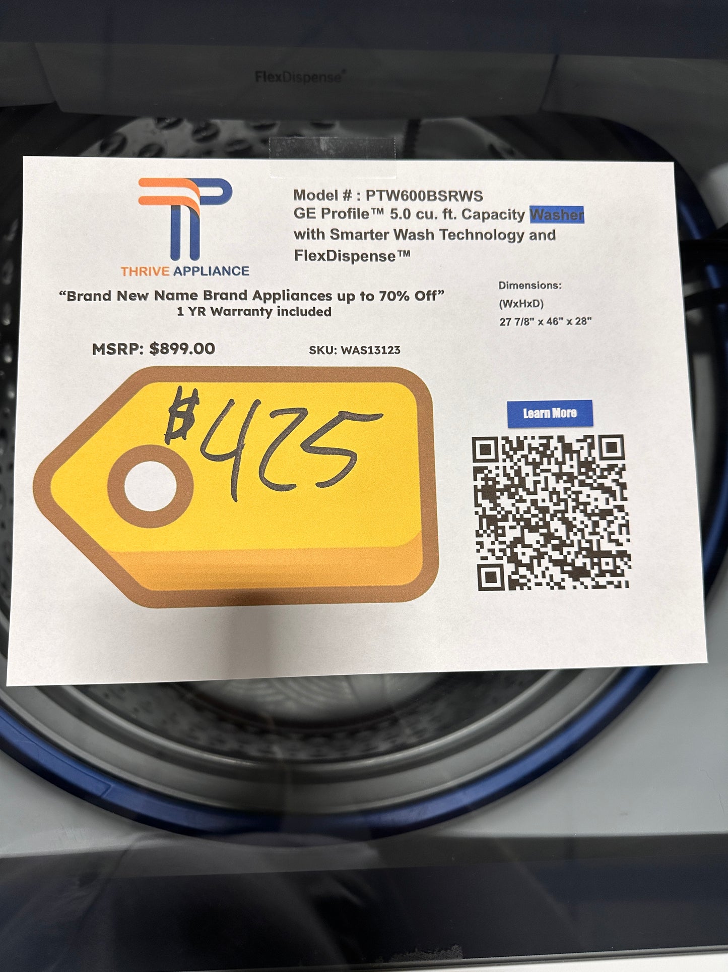 NEW GE PROFILE SMART TOP LOAD WASHER MODEL: PTW600BSRWS WAS13123
