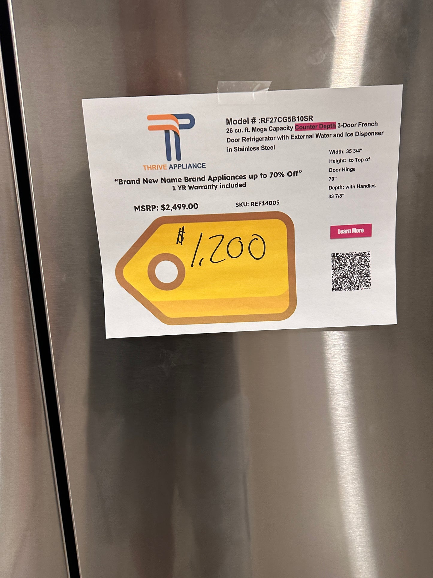 GORGEOUS! Samsung 26 cu. ft. Counter Depth 3-Door French Door Refrigerator MODEL: RF27CG5B10SR REF14005