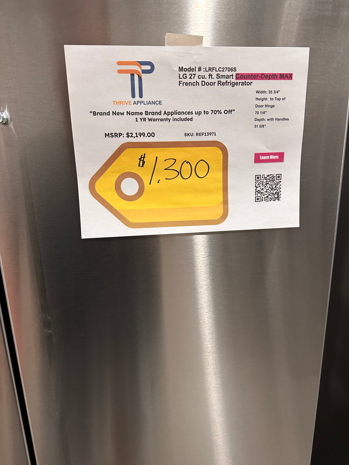 BRAND NEW! Smart Counter-Depth MAX French Door Refrigerator LG MODEL: LRFLC2706S REF13971