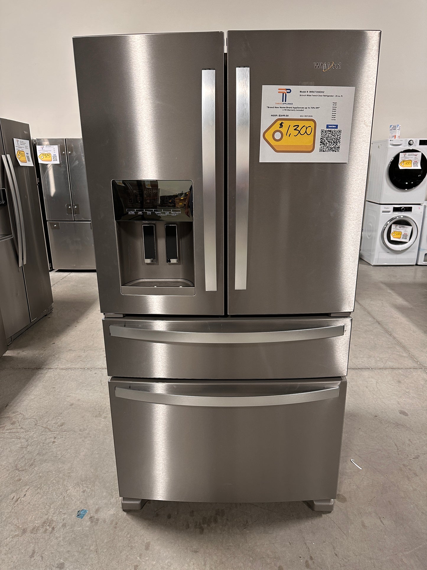 GREAT NEW WHIRLPOOL FRENCH DOOR FRIDGE MODEL: WRX735SDHZ REF13036