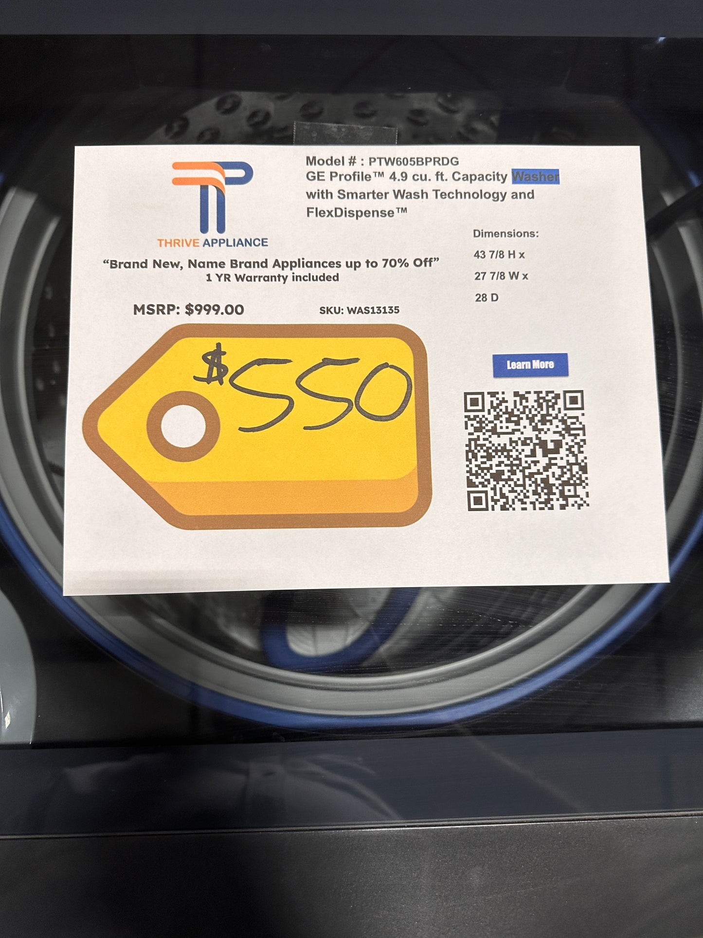 TOP LOAD GE PROFILE WASHER MODEL: PTW605BPRDG WAS13135