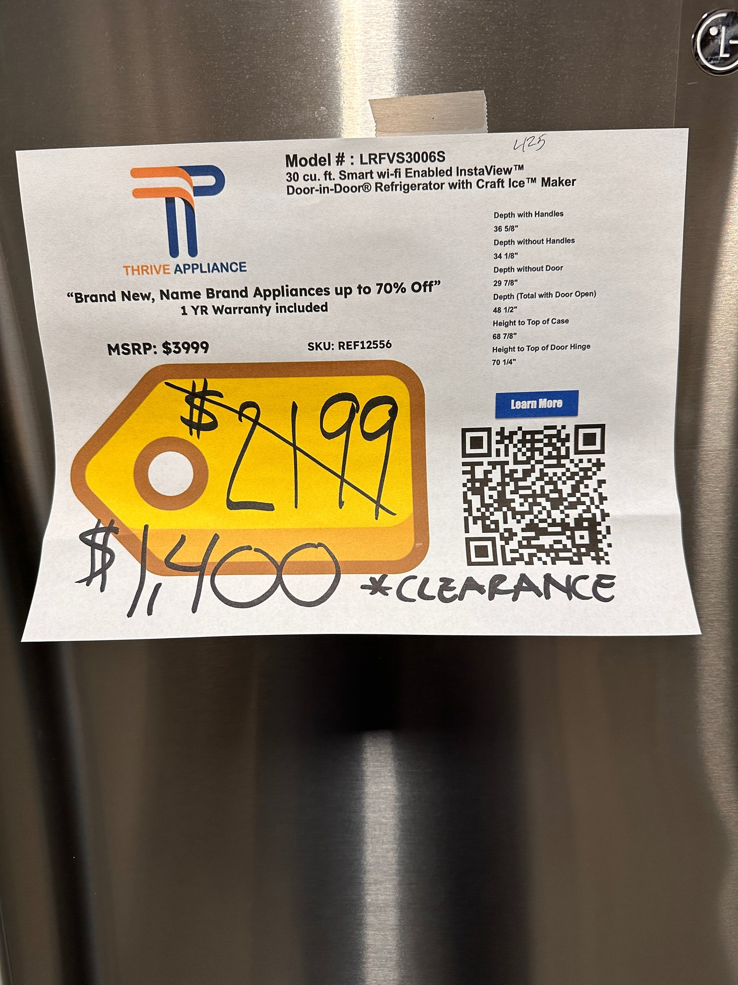 French Door Smart Refrigerator with Craft Ice - Stainless steel Model:LRMXS3006S REF12556