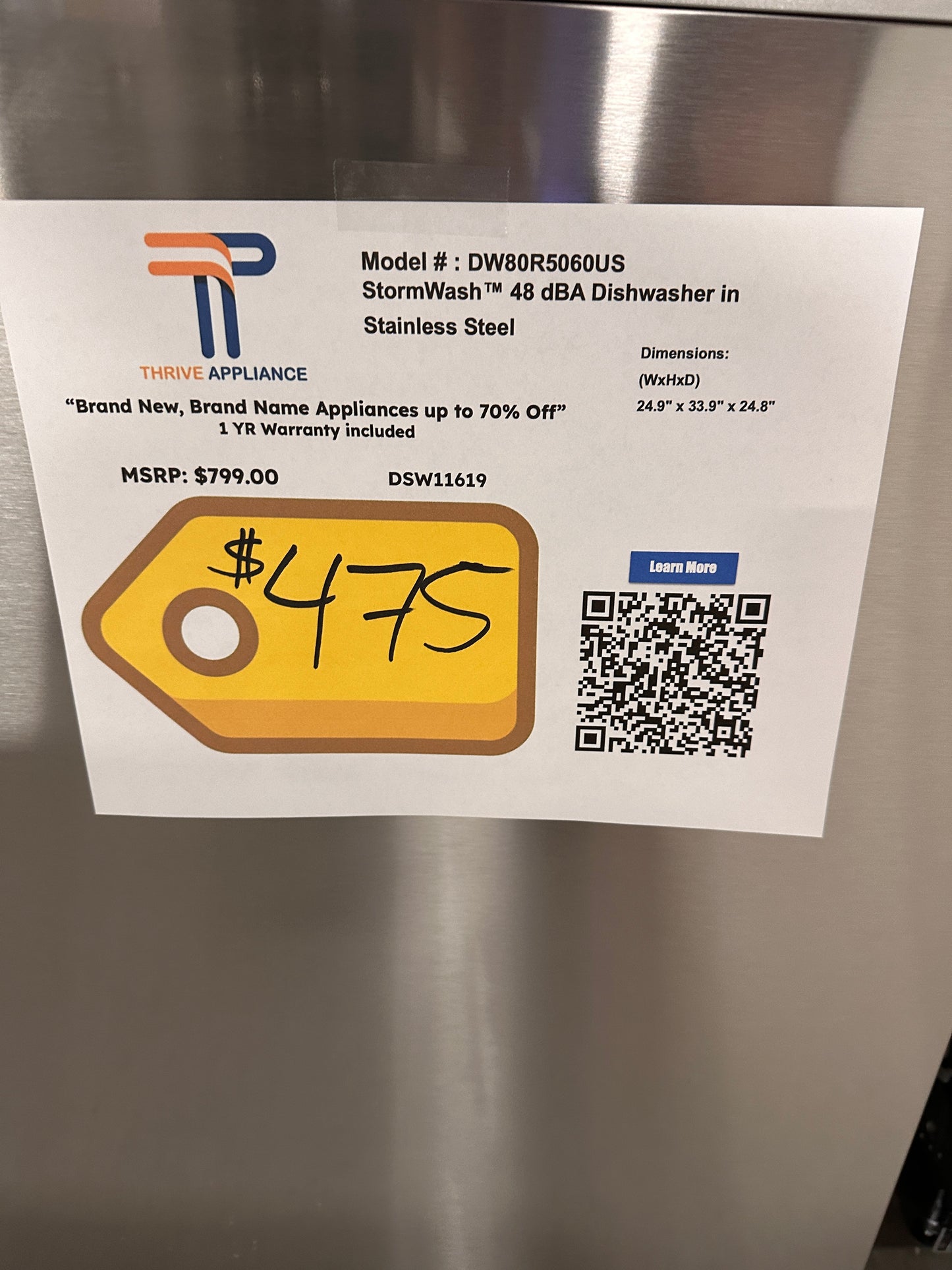 Samsung - Smart 42dBA Dishwasher with StormWash+ and Smart Dry - MODEL: DW80R5060US DSW11619