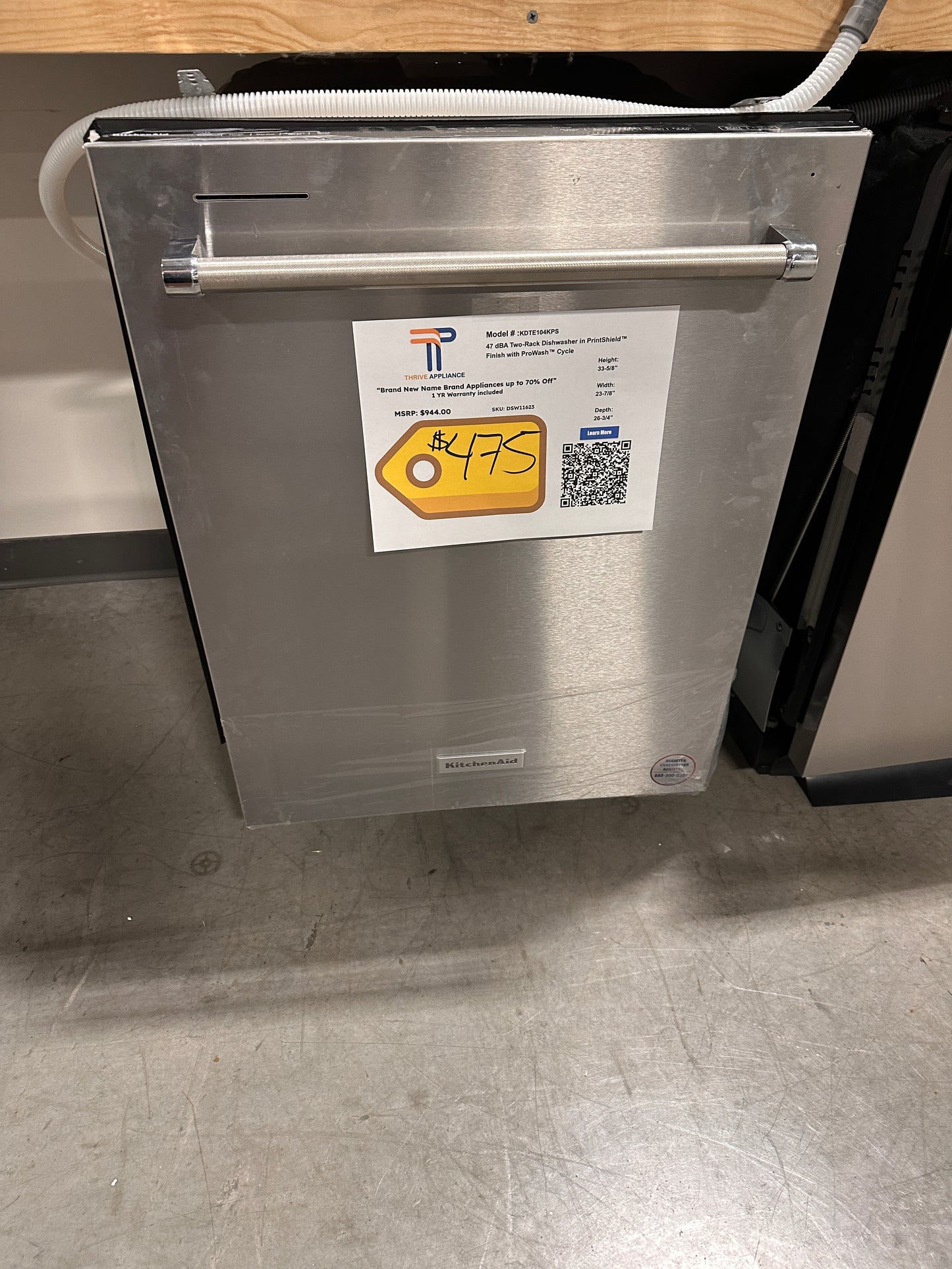 GREAT NEW KITCHENAID DISHWASHER WITH STAINLESS STEEL TUB MODEL: KDTE104KPS DSW11623