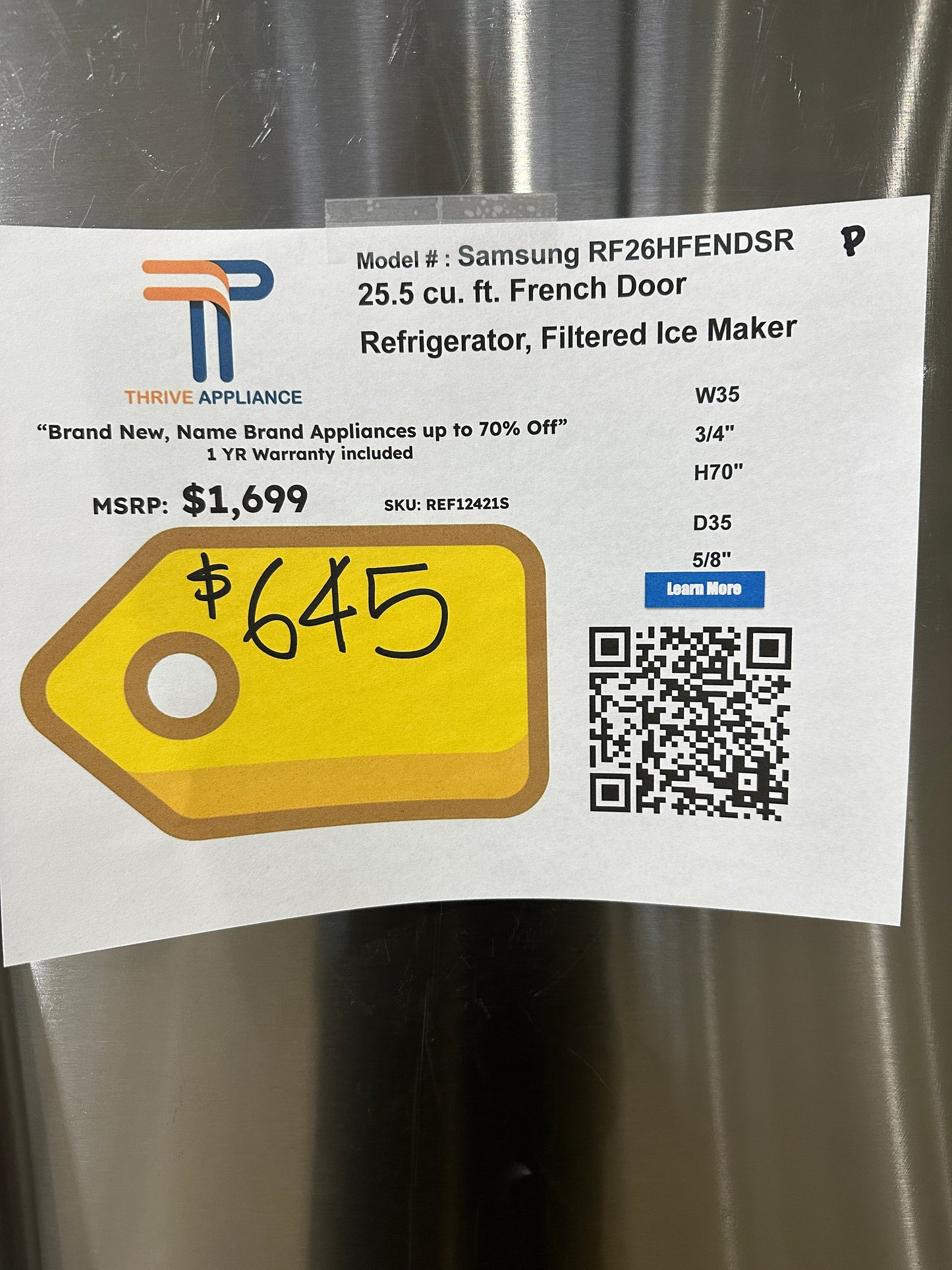 GREAT DEAL ON COUNTER DEPTH SAMSUNG REFRIGERATOR MODEL: rf26hfendsr REF12421S