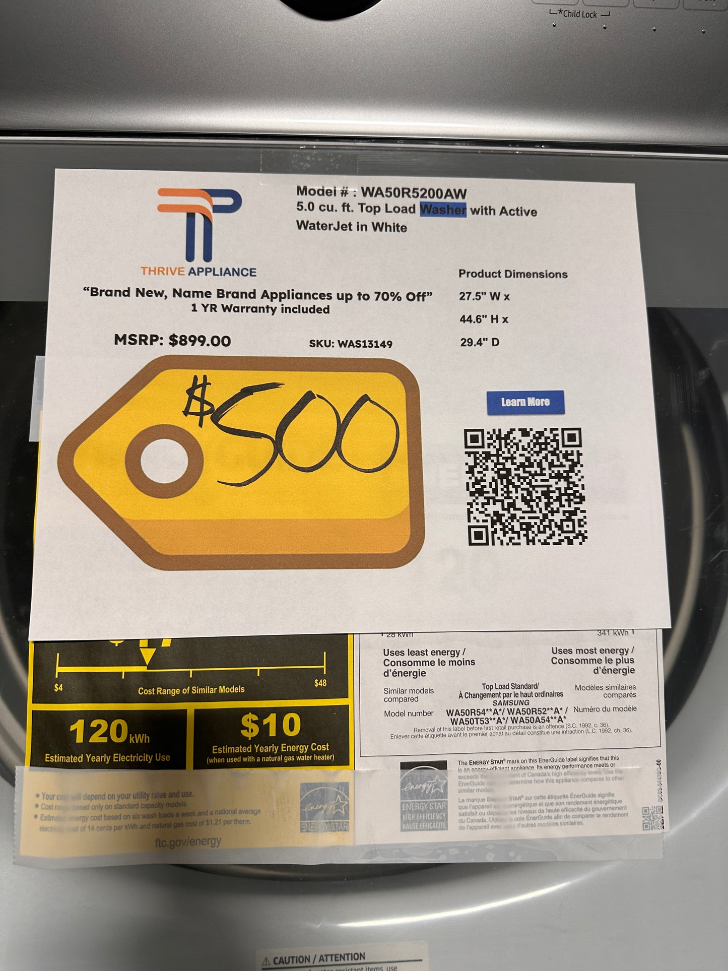 GORGEOUS NEW SAMSUNG TOP LOAD WASHER MODEL: WA50R5200AW/US WAS13149
