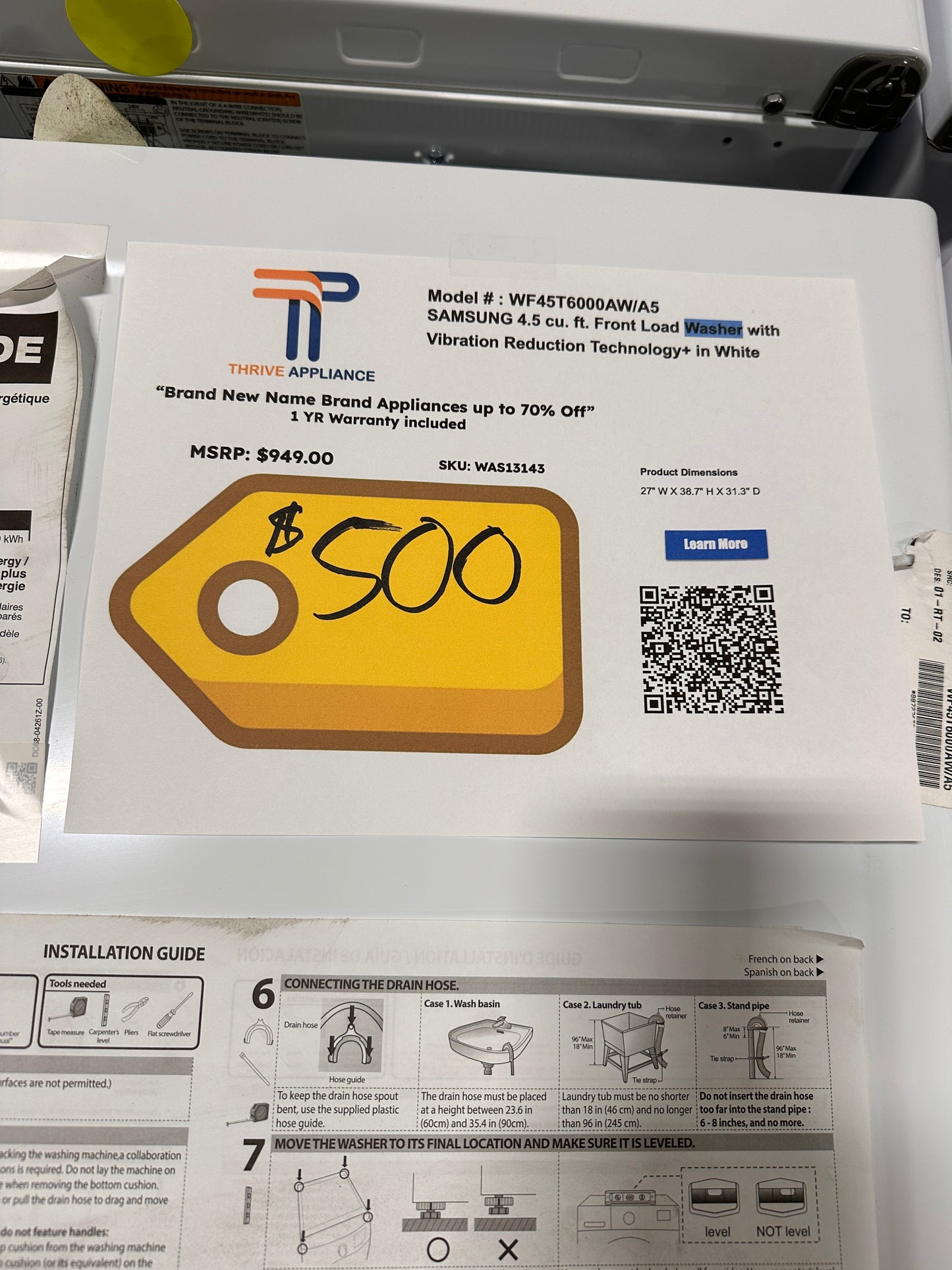 GREAT BRAND NEW SAMSUNG STACKABLE WASHER MODEL: WF45T6000AW/A5 WAS13143