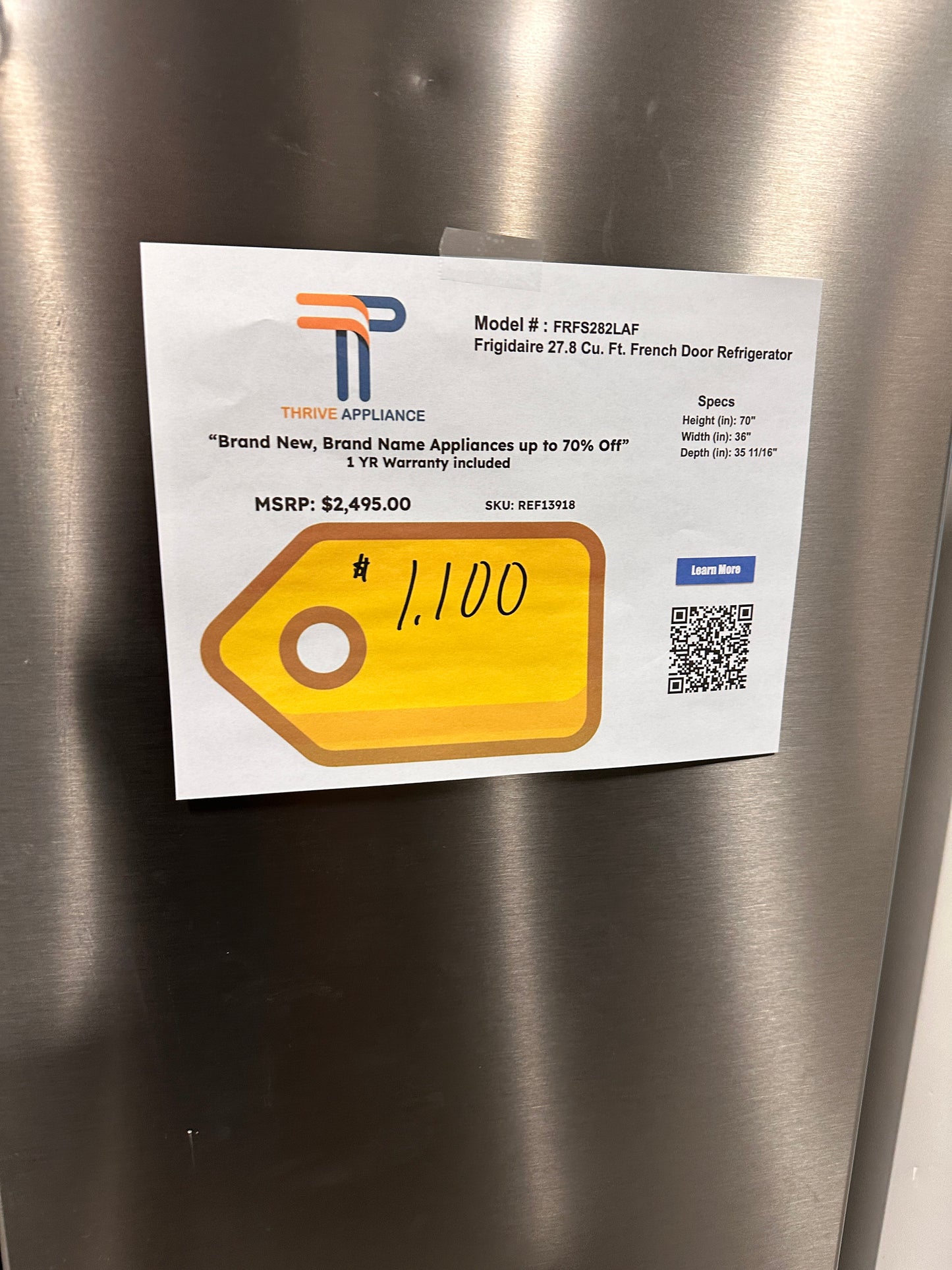 Frigidaire 27.8 Cu. Ft. French Door Refrigerator MODEL: FRFS282LAF REF13918