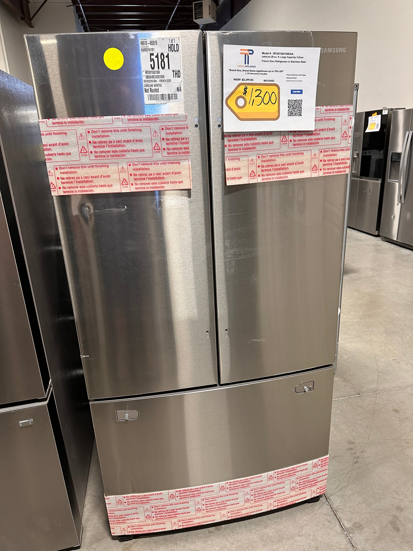ON SALE! 28 cu. ft. 3-Door French Door Refrigerator with Large Capacity MODEL: RF28T5001SR/AA REF13052