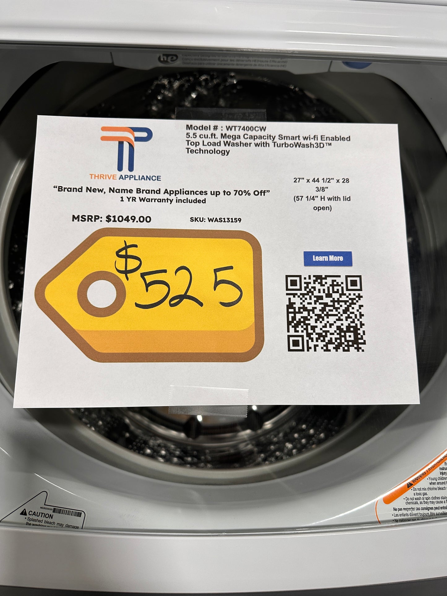 GREAT NEW SMART TOP LOAD LG WASHER MODEL: WT7400CW WAS13159