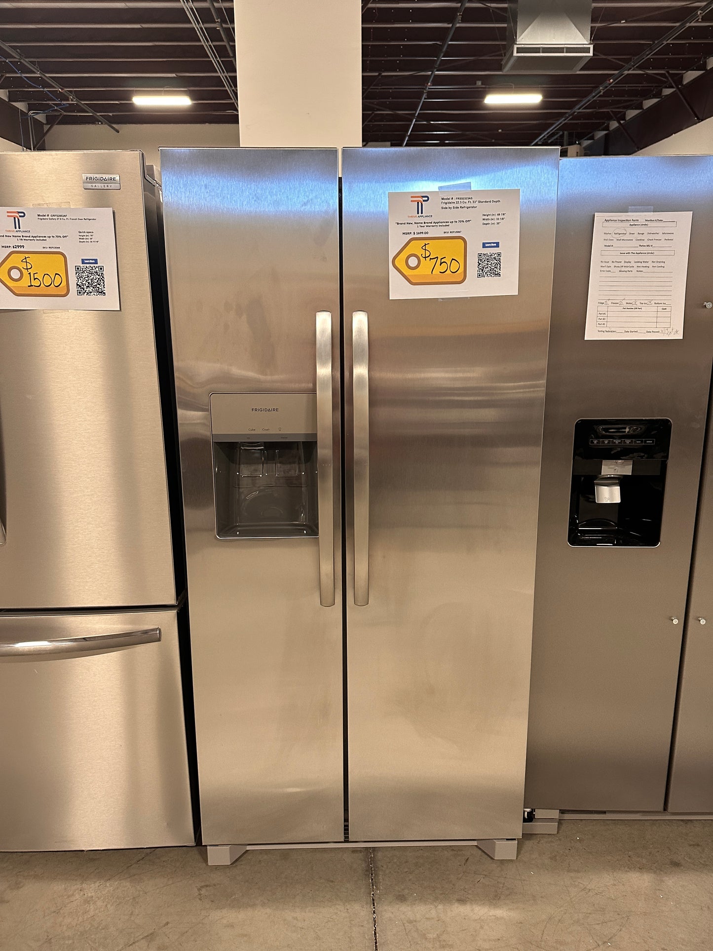 GREAT NEW Frigidaire - 22.3 Cu. Ft. Side-by-Side Refrigerator MODEL: FRSS2323AS REF13067