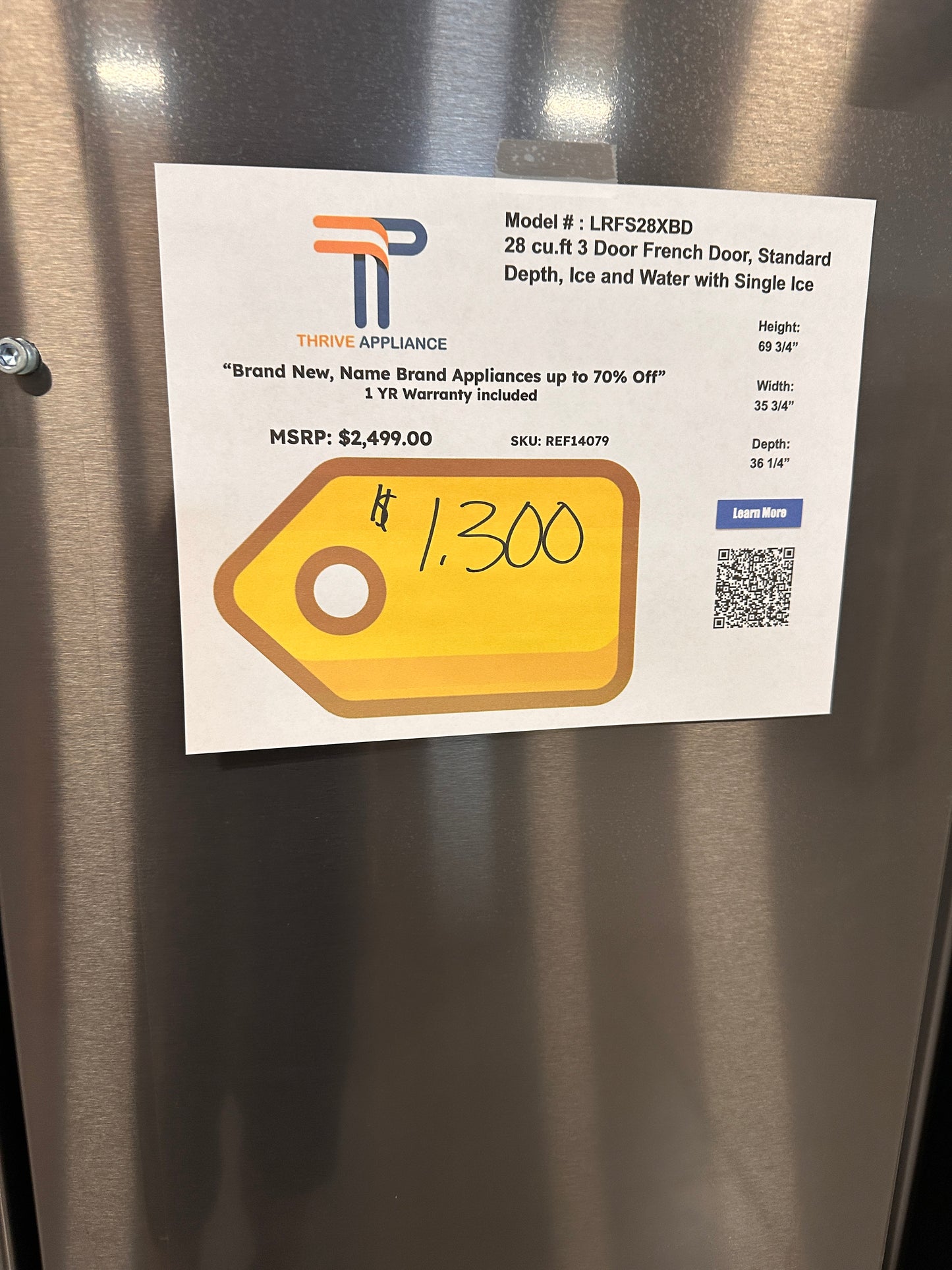 LG 28 Cu Ft French Door Refrigerator - Black Stainless Steel MODEL: LRFS28XBD REF14079