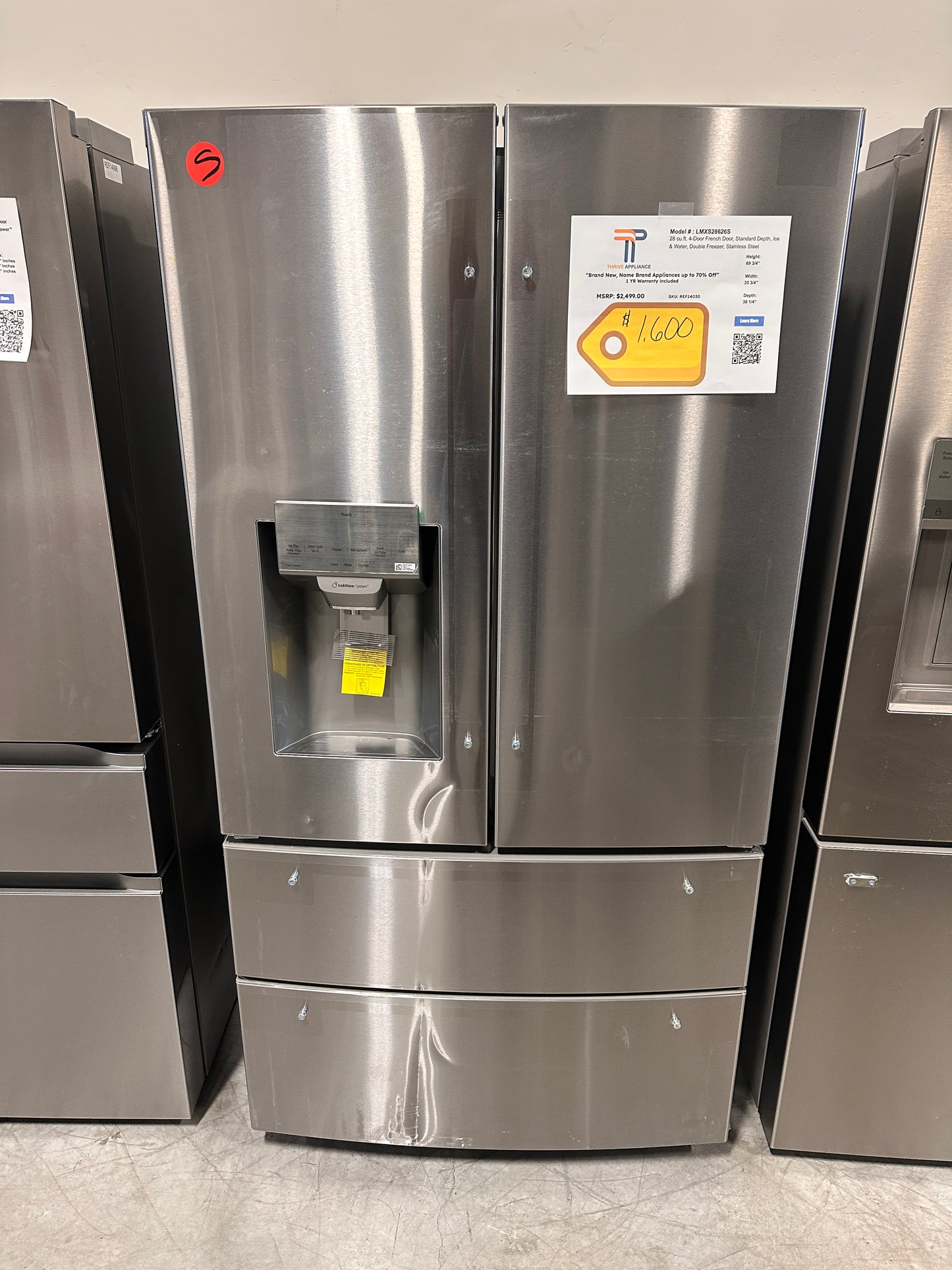 LG 28 cu.ft. Capacity 4-Door French Door Refrigerator MODEL: LMXS28626S REF14030