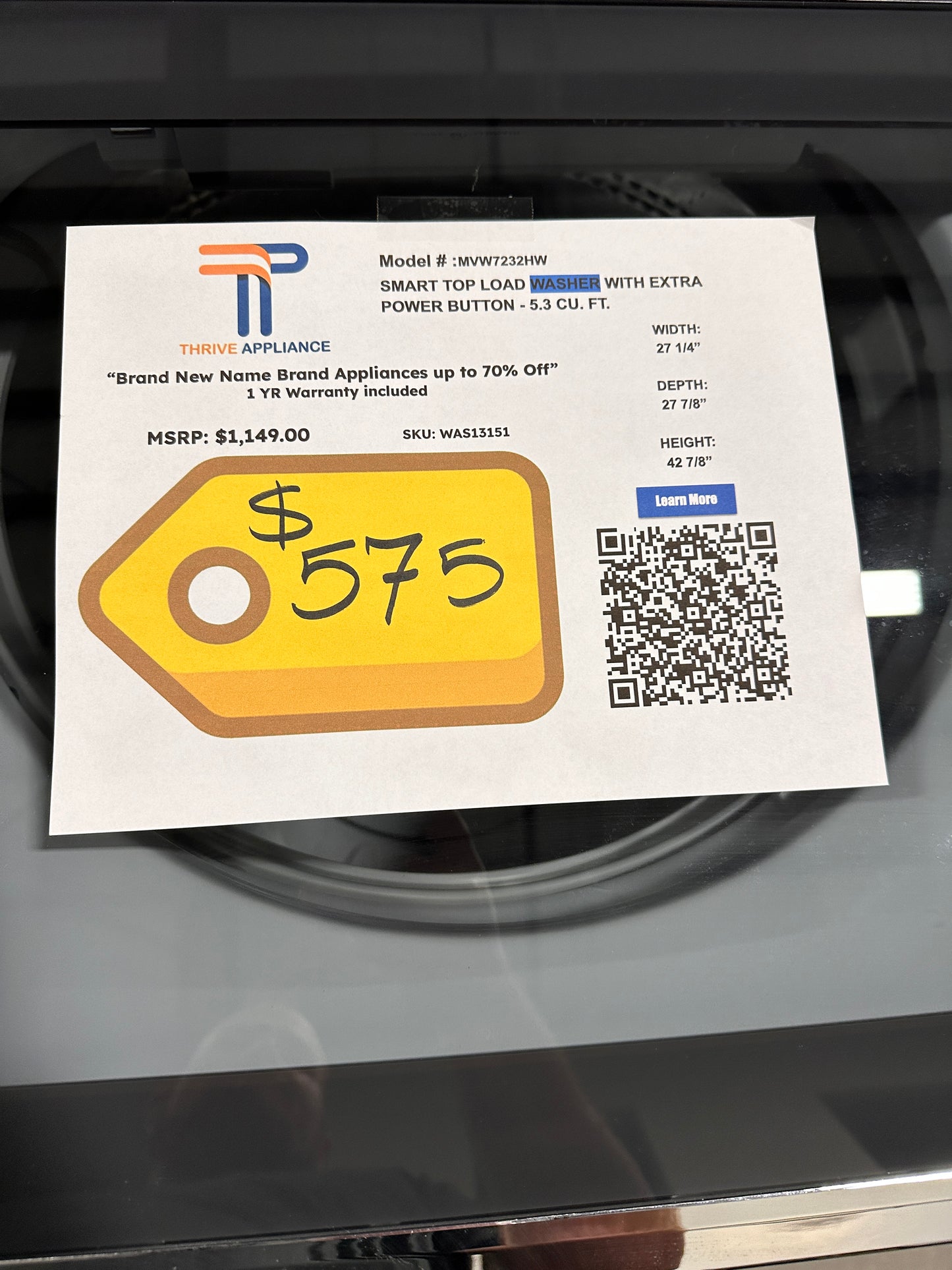 GREAT NEW TOP LOAD WASHER by MAYTAG MODEL: mvw7232hw WAS13151