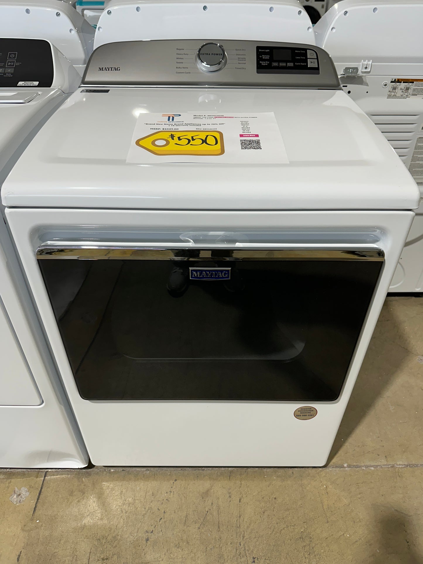 BRAND NEW MAYTAG SMART ELECTRIC DRYER MODEL: MED6230HW DRY12116S