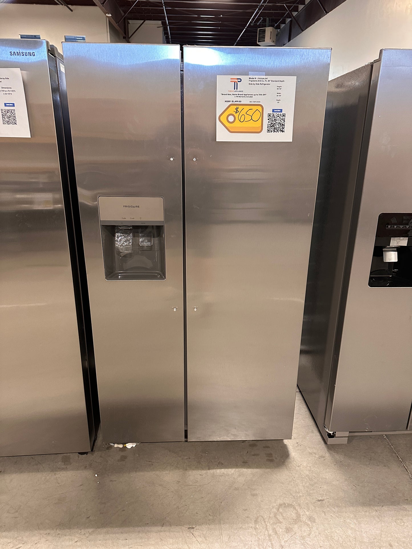 GREAT NEW FRIGIDAIRE SIDE-BY-SIDE REFRIGERATOR MODEL:FRSS26L3AF REF13034