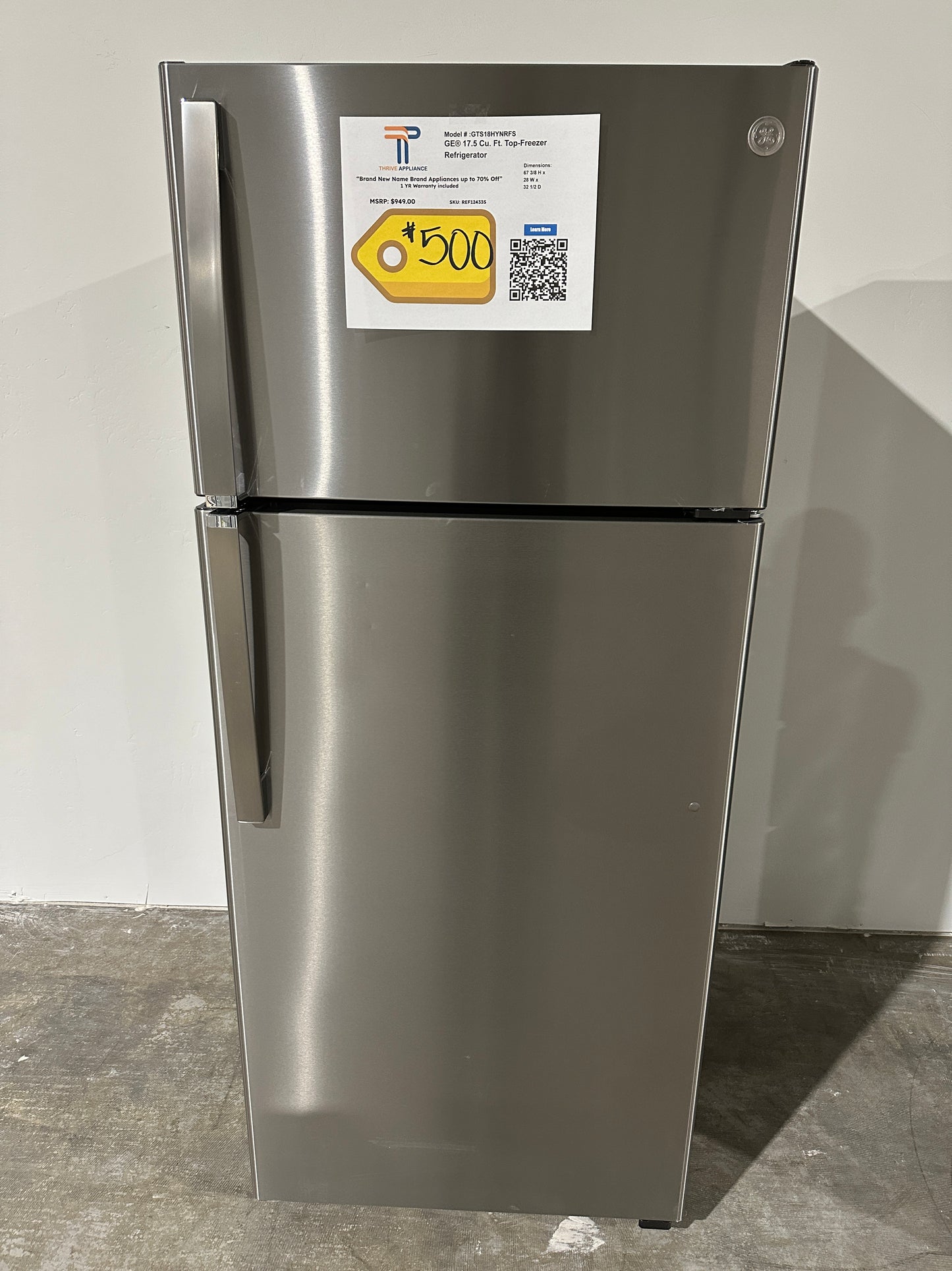 17.5 CU FT TOP FREEZER REFRIGERATOR MODEL: GTS18HYNRFS REF12433S