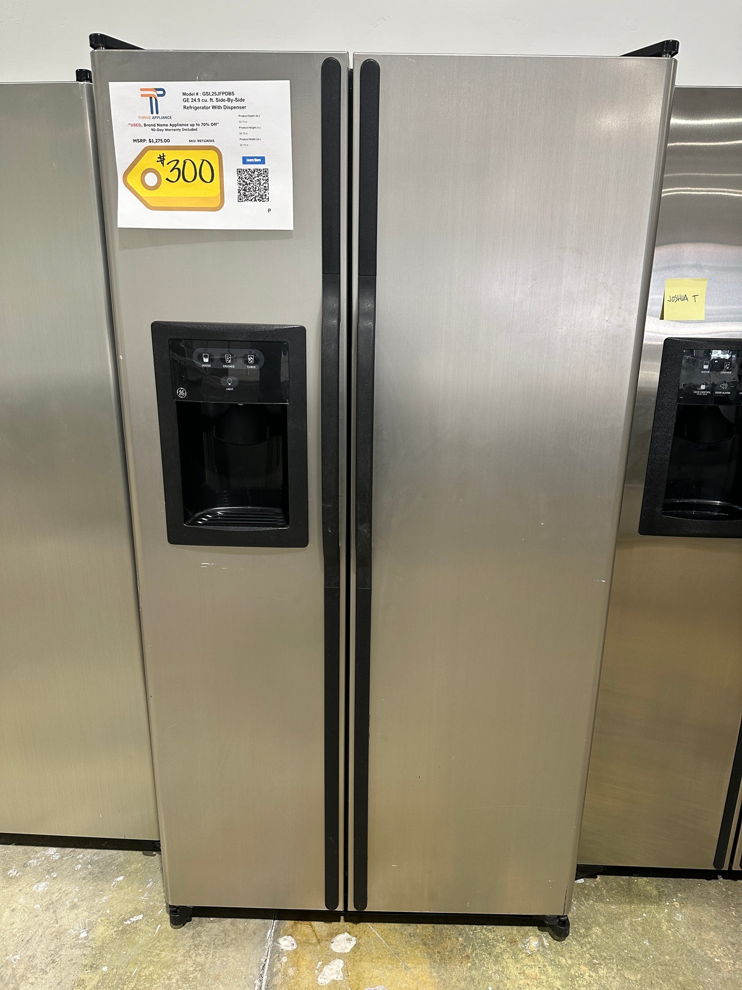 GENTLY USED GE SIDE BY SIDE REFRIGERATOR MODEL: GSL25JFPDBS REF12436S