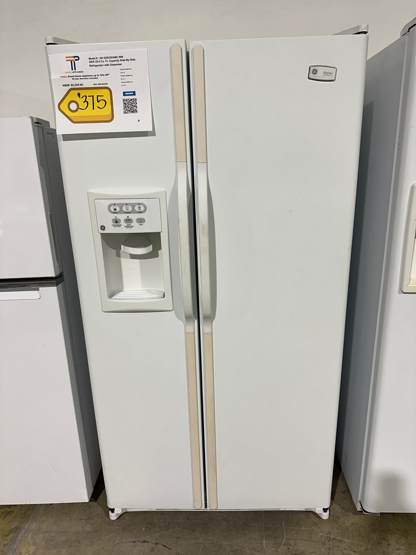 SIDE BY SIDE GE REFRIGERATOR - GENTLY USED - MODEL GE ESS25XGMC WW REF12440S